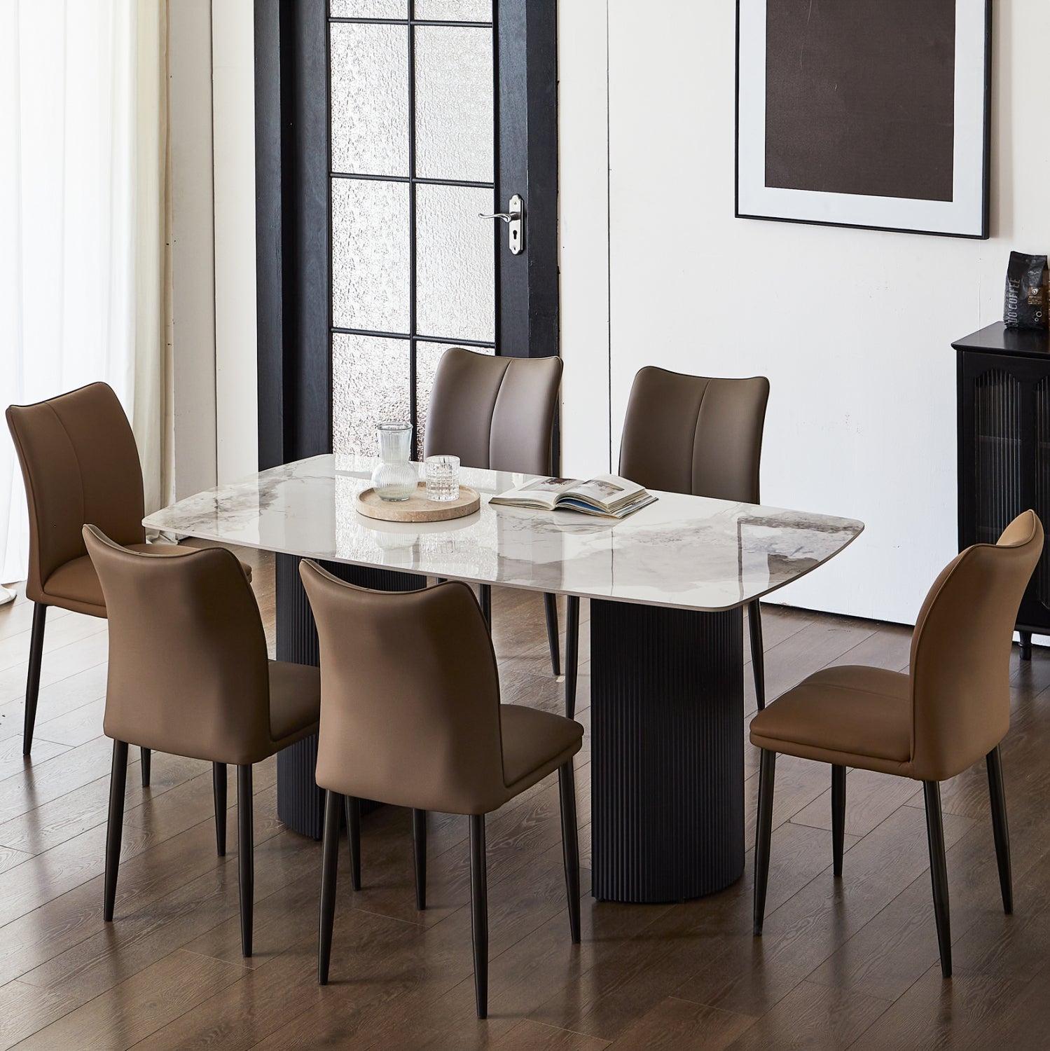 ΣΕΤ ΤΡΑΠΕΖΑΡΙΑΣ 7ΤΜΧ MINAO HM21362 ΚΕΡΑΜΙΚΟ TOP/MDF ΠΟΔΙΑ--PU ΚΑΦΕ/ΜΕΤΑΛ.ΠΟΔΙΑ - Pakobazaar