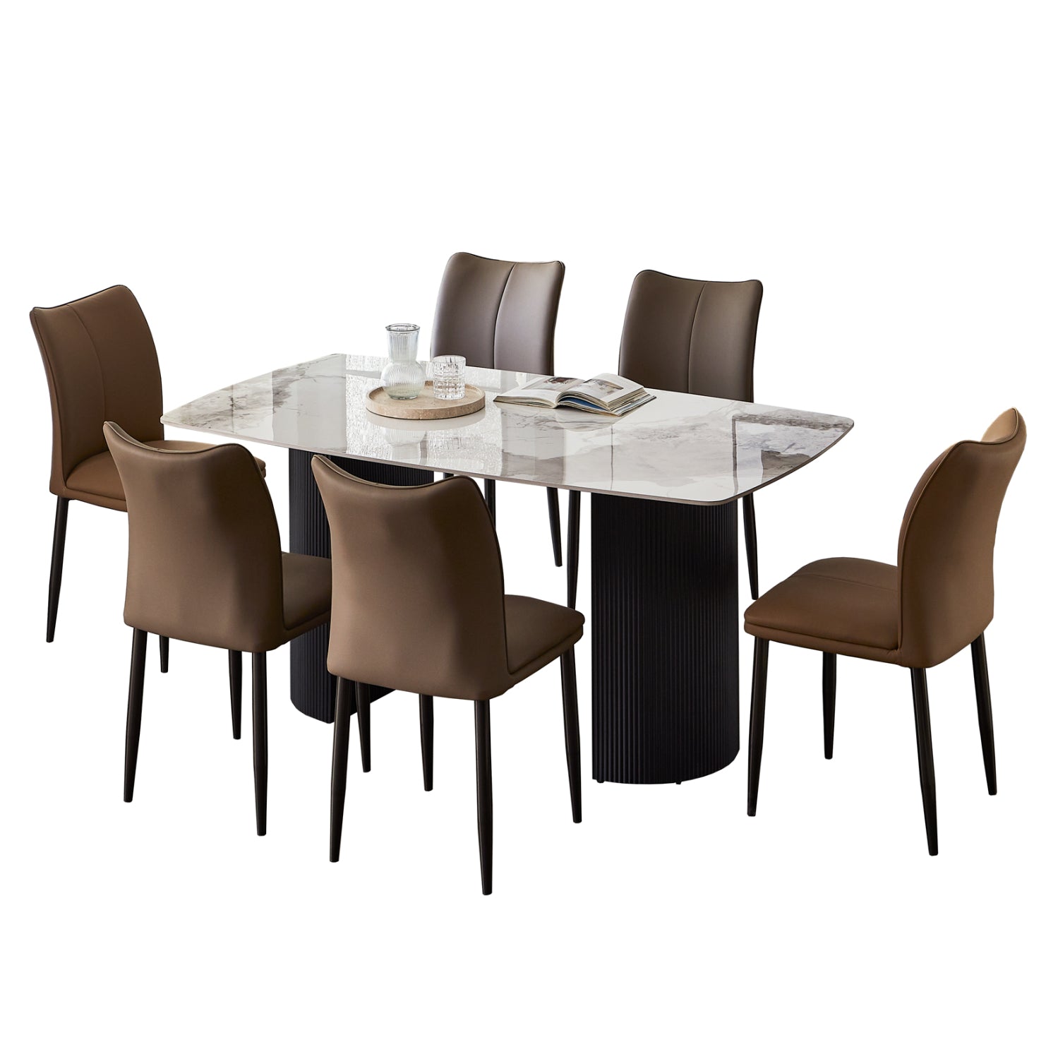 ΣΕΤ ΤΡΑΠΕΖΑΡΙΑΣ 7ΤΜΧ MINAO HM21362 ΚΕΡΑΜΙΚΟ TOP/MDF ΠΟΔΙΑ--PU ΚΑΦΕ/ΜΕΤΑΛ.ΠΟΔΙΑ - Pakobazaar