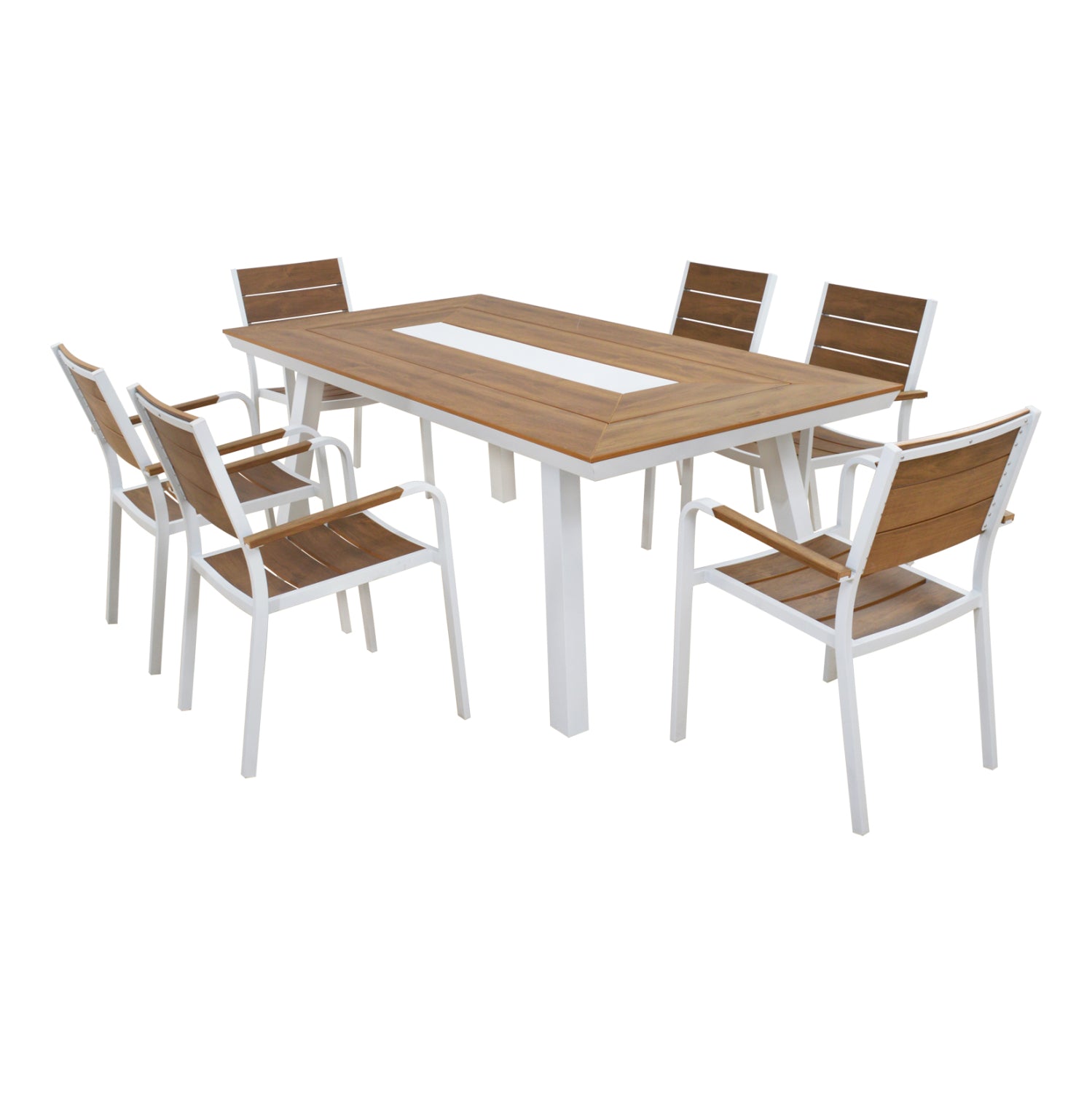 ΣΕΤ ΤΡΑΠΕΖΑΡΙΑΣ TABER HM10738.01 ΤΡΑΠΕΖΙ & 6 ΠΟΛΥΘΡΟΝΕΣ-ΑΛΟΥΜΙΝΙΟ & POLYWOOD-ΛΕΥΚΟ - Pakobazaar