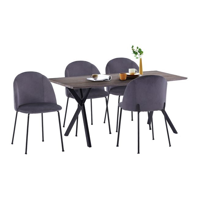 ΣΕΤ ΤΡΑΠΕΖΑΡΙΑΣ HM11181 5ΤΜΧ ΤΡΑΠΕΖΙ 140x80x75 cm MDF OLD BEECH & ΚΑΡΕΚΛΕΣ CLARA ΓΚΡΙ ΒΕΛΟΥΔΟ - Pakobazaar