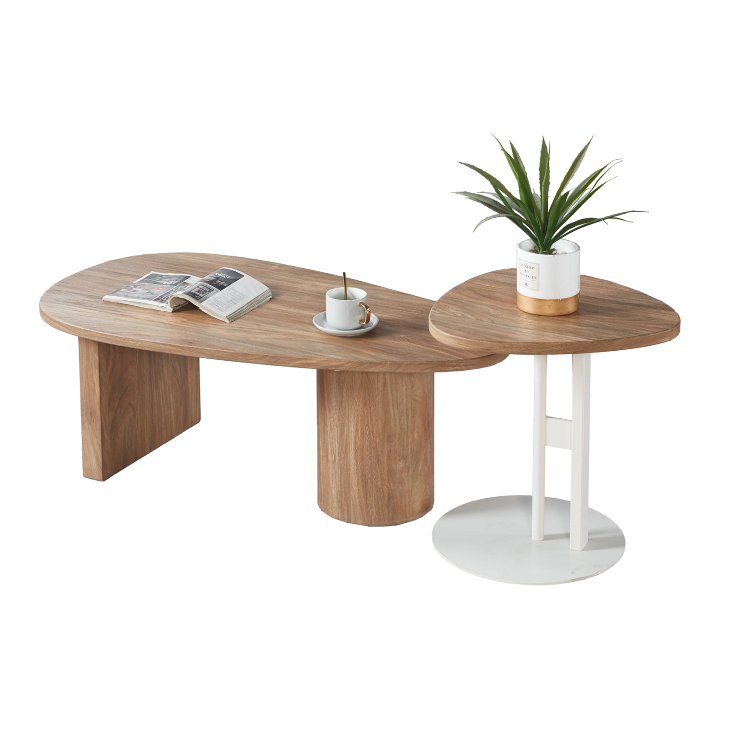 ΣΕΤ ΤΡΑΠΕΖΙ ΣΑΛΟΝΙΟΥ ΜΕ ΒΟΗΘΗΤΙΚΟ ALPER HM21262 MDF SONAMA-ΜΕΤΑΛΛΟ ΛΕΥΚΟ - Pakobazaar