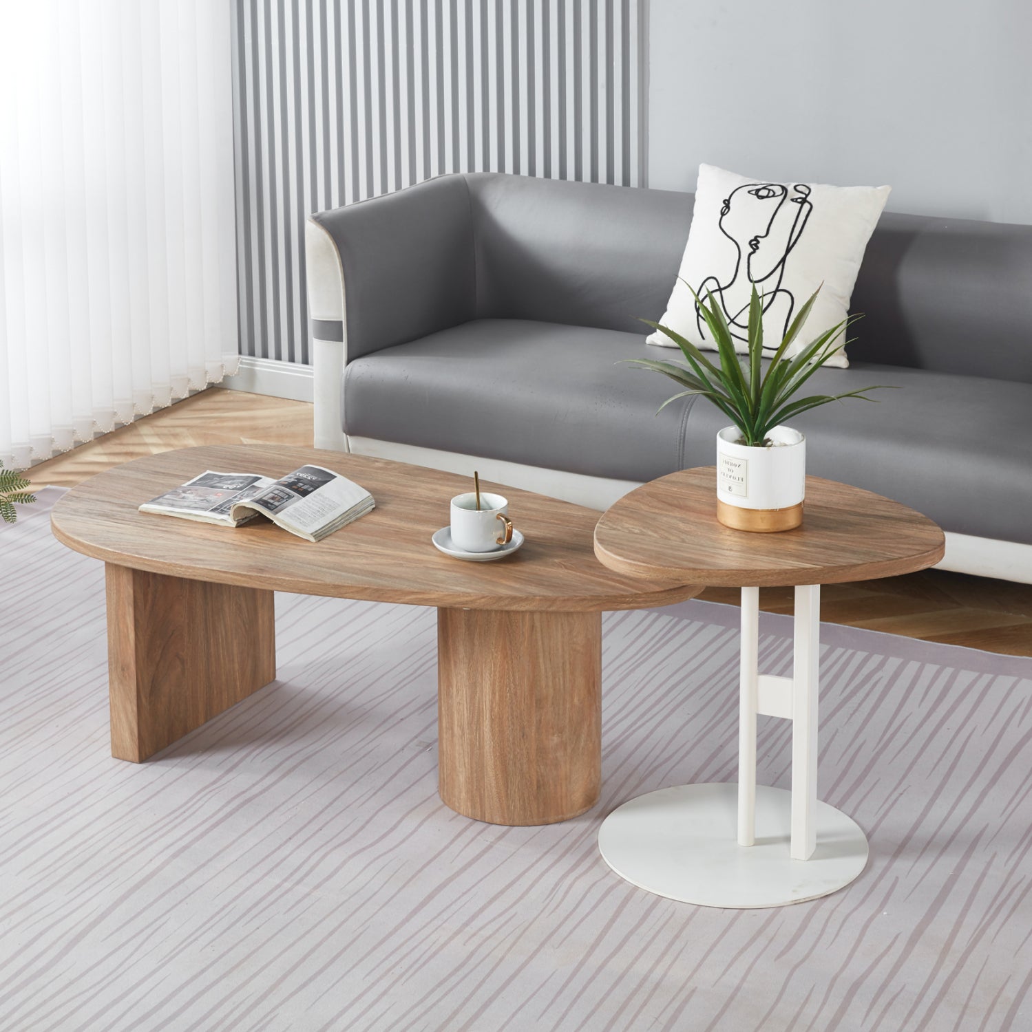 ΣΕΤ ΤΡΑΠΕΖΙ ΣΑΛΟΝΙΟΥ ΜΕ ΒΟΗΘΗΤΙΚΟ ALPER HM21262 MDF SONAMA-ΜΕΤΑΛΛΟ ΛΕΥΚΟ - Pakobazaar