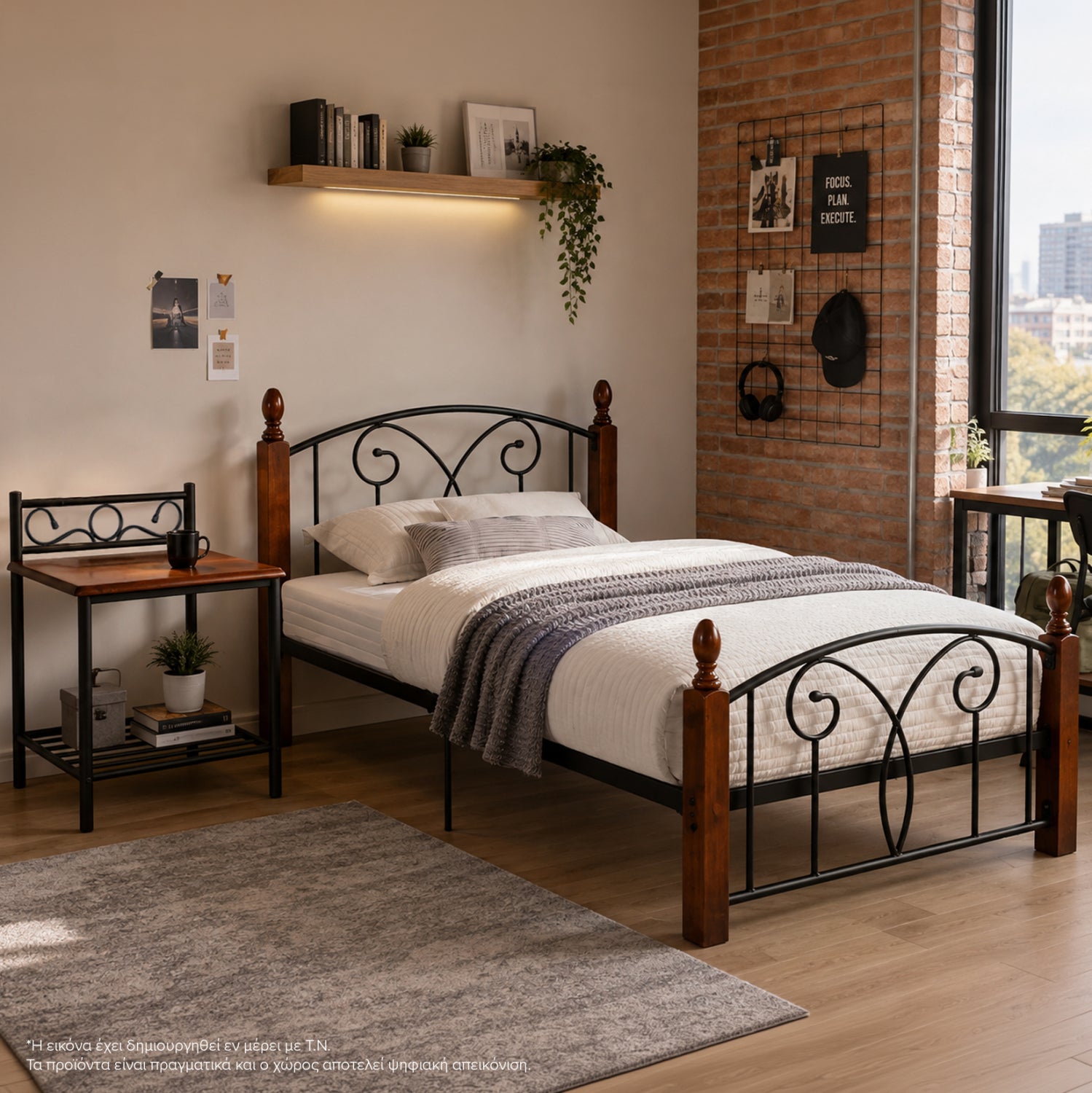 ΣΕΤ ΥΠΝΟΔΩΜΑΤΙΟΥ ΜΕ ΣΤΡΩΜΑ 3ΤΜΧ HM11217 RUBBERWOOD-ΜΕΤΑΛΛΟ - Pakobazaar