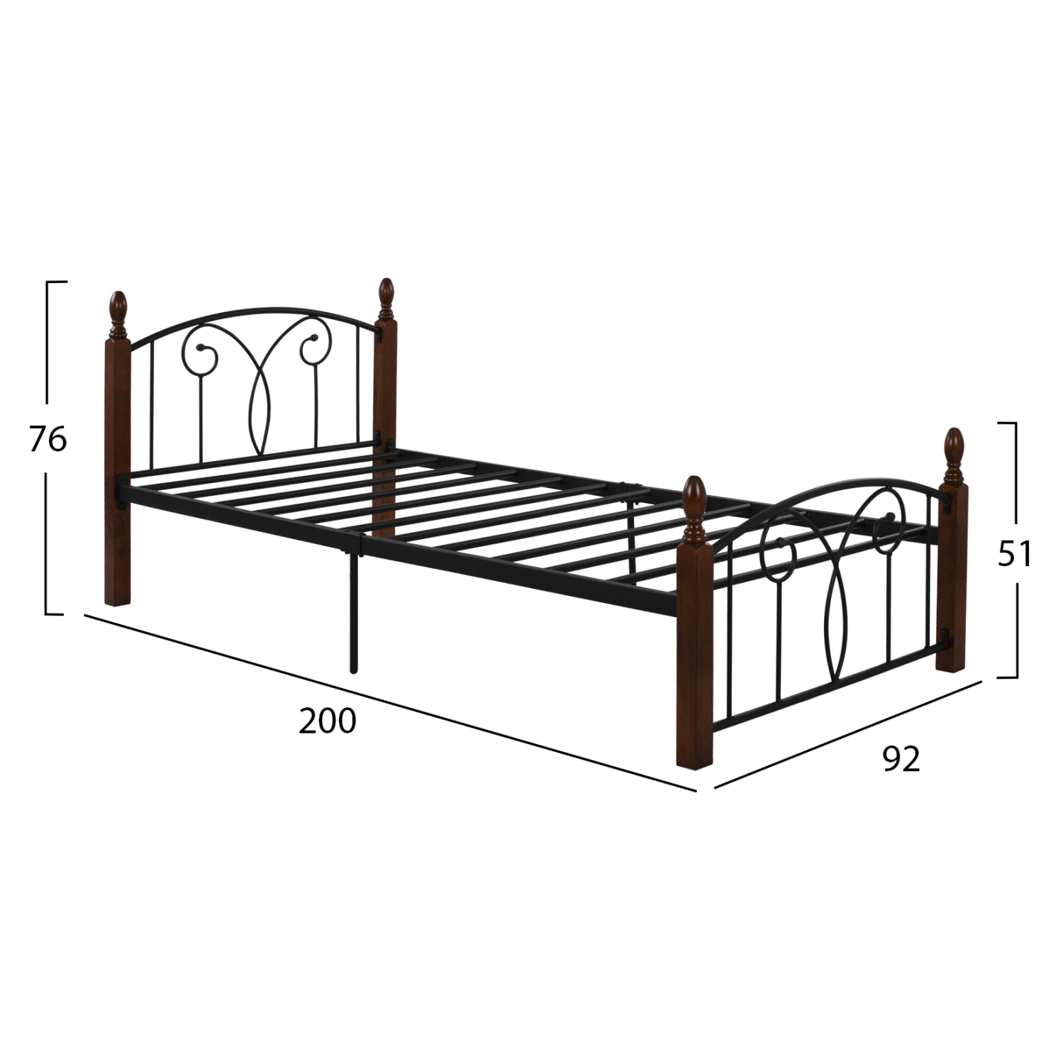 ΣΕΤ ΥΠΝΟΔΩΜΑΤΙΟΥ ΜΕ ΣΤΡΩΜΑ 3ΤΜΧ HM11217 RUBBERWOOD-ΜΕΤΑΛΛΟ - Pakobazaar