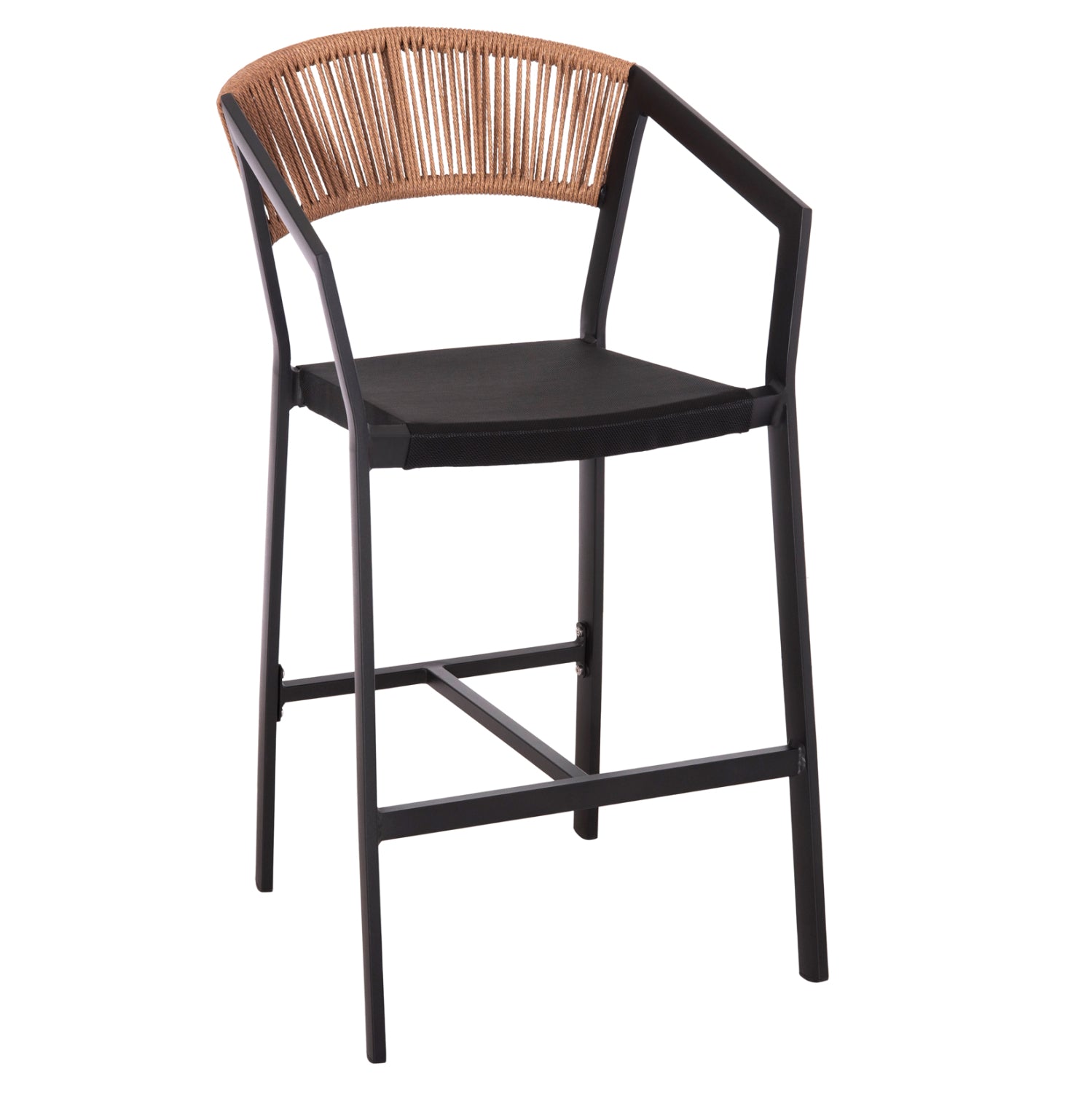 ΣΚΑΜΠΟ ΑΛΟΥΜΙΝΙΟΥ HM5892.15 ΜΕΣΑΙΟΥ ΥΨΟΥΣ RATTAN & TEXTLINE ΜΑΥΡΟ ΜΠΕΖ 55x56,5x99Υ - Pakobazaar