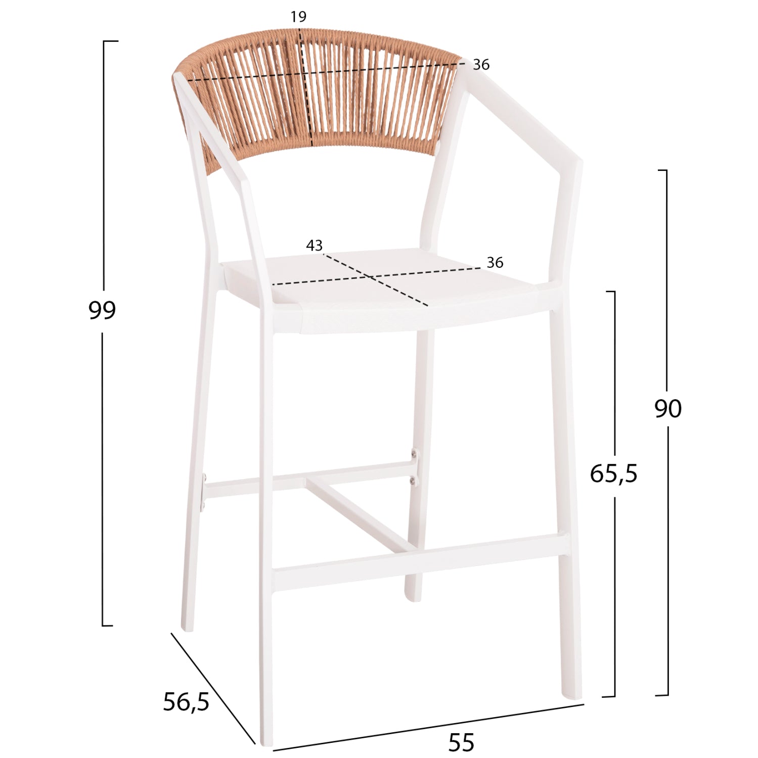 ΣΚΑΜΠΟ ΑΛΟΥΜΙΝΙΟΥ HM5892.12 ΜΕΣΑΙΟΥ ΥΨΟΥΣ RATTAN & TEXTLINE ΛΕΥΚΟ ΜΠΕΖ 55x56,5x99Y - Pakobazaar