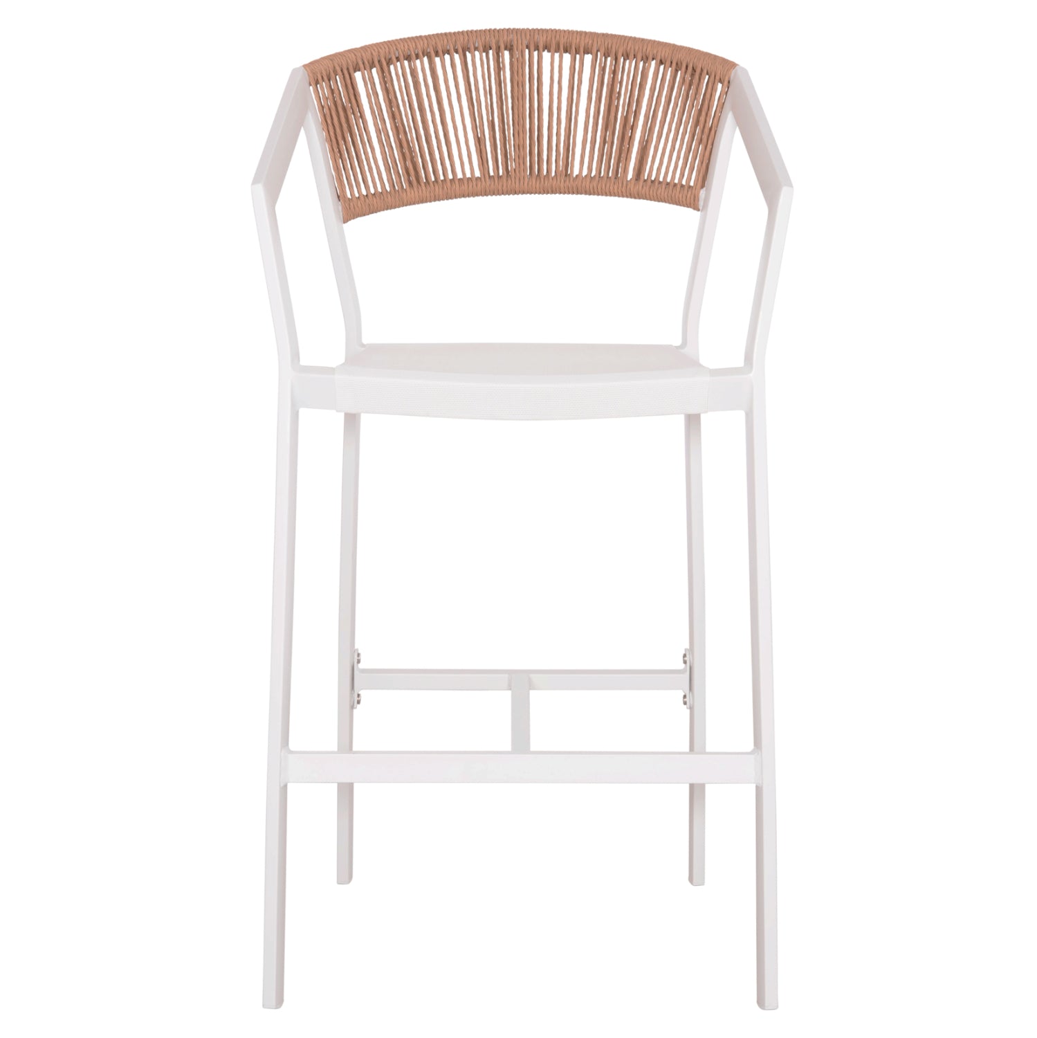 ΣΚΑΜΠΟ ΑΛΟΥΜΙΝΙΟΥ HM5892.12 ΜΕΣΑΙΟΥ ΥΨΟΥΣ RATTAN & TEXTLINE ΛΕΥΚΟ ΜΠΕΖ 55x56,5x99Y - Pakobazaar