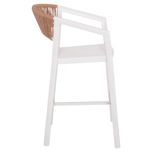 ΣΚΑΜΠΟ ΑΛΟΥΜΙΝΙΟΥ HM5892.12 ΜΕΣΑΙΟΥ ΥΨΟΥΣ RATTAN & TEXTLINE ΛΕΥΚΟ ΜΠΕΖ 55x56,5x99Y - Pakobazaar