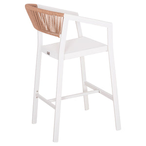 ΣΚΑΜΠΟ ΑΛΟΥΜΙΝΙΟΥ HM5892.12 ΜΕΣΑΙΟΥ ΥΨΟΥΣ RATTAN & TEXTLINE ΛΕΥΚΟ ΜΠΕΖ 55x56,5x99Y - Pakobazaar