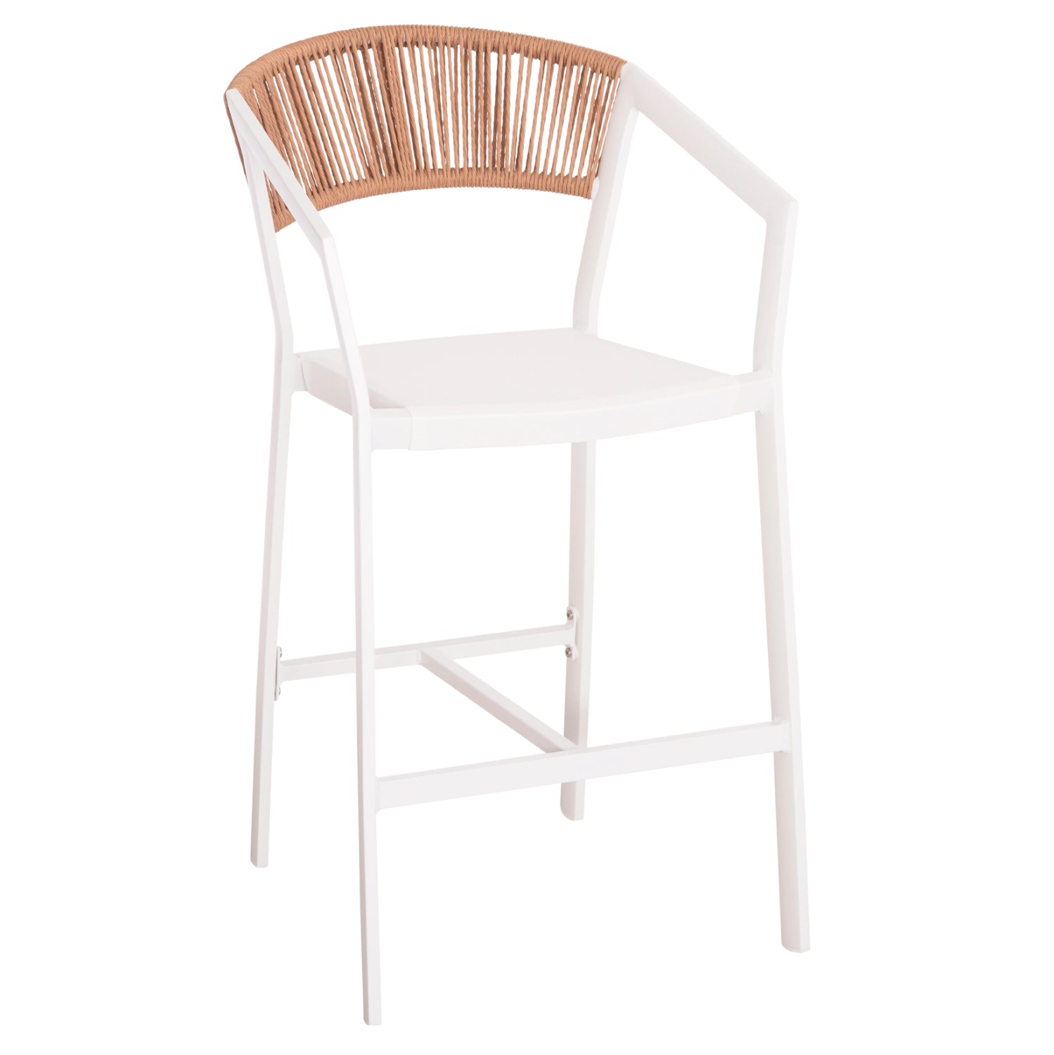 ΣΚΑΜΠΟ ΑΛΟΥΜΙΝΙΟΥ HM5892.12 ΜΕΣΑΙΟΥ ΥΨΟΥΣ RATTAN & TEXTLINE ΛΕΥΚΟ ΜΠΕΖ 55x56,5x99Y - Pakobazaar
