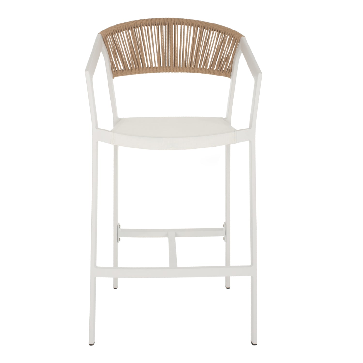 ΣΚΑΜΠΟ ΑΛΟΥΜΙΝΙΟΥ MIRI ΛΕΥΚΟ ΜΕ ΜΠΡΑΤΣΑ RATTAN & TEXTLINE 56x58x105Yεκ. HM5892.22 - Pakobazaar
