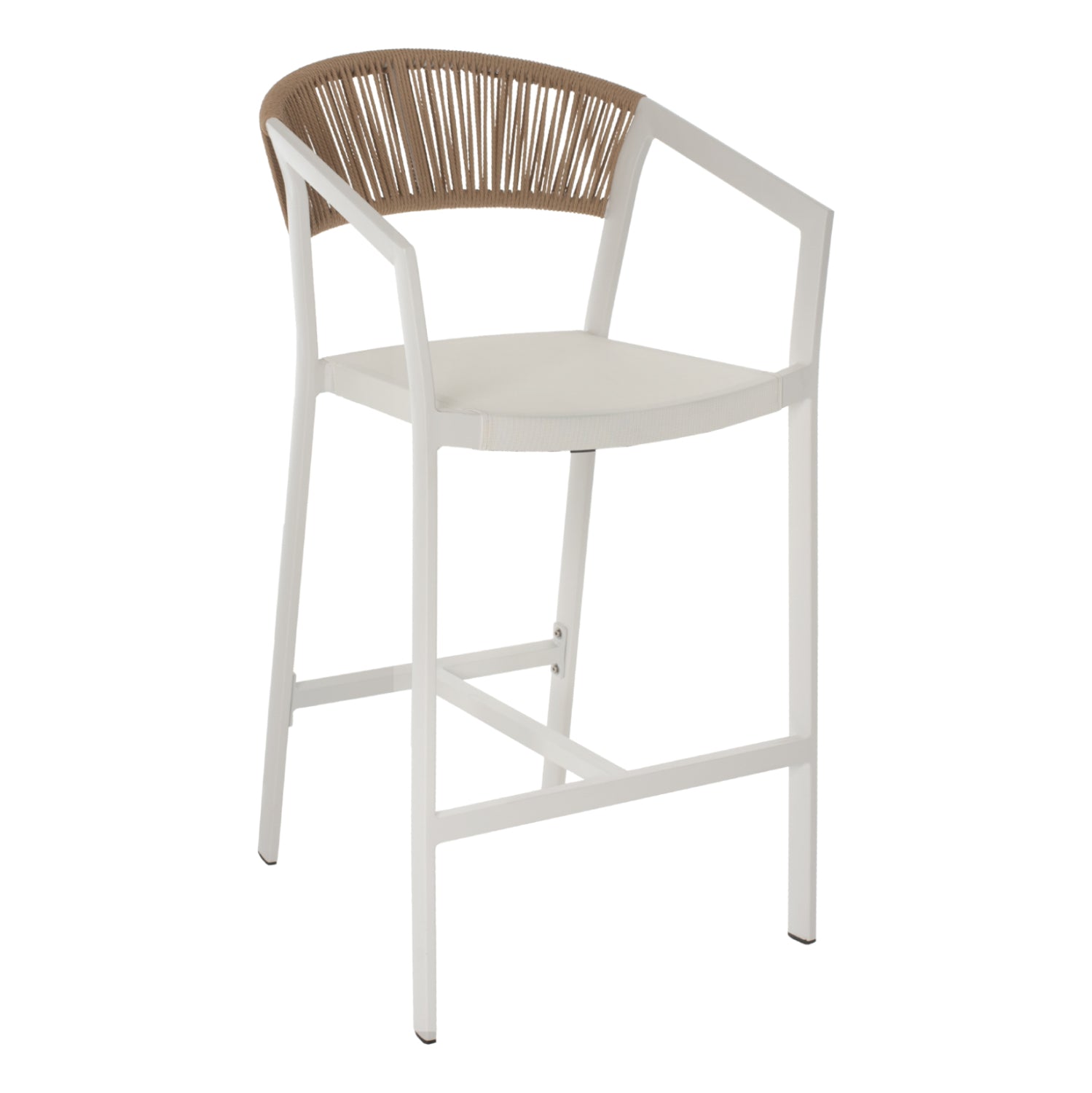 ΣΚΑΜΠΟ ΑΛΟΥΜΙΝΙΟΥ MIRI ΛΕΥΚΟ ΜΕ ΜΠΡΑΤΣΑ RATTAN & TEXTLINE 56x58x105Yεκ. HM5892.22 - Pakobazaar