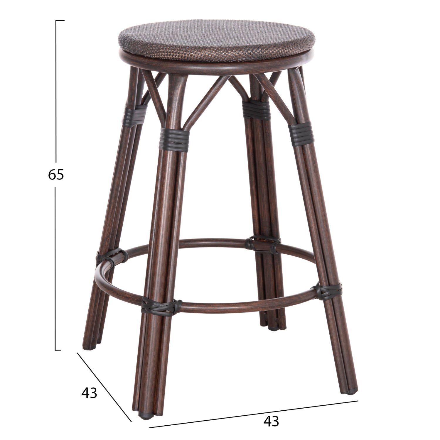 ΣΚΑΜΠΟ ΑΛΟΥΜΙΝΙΟΥ ΜΕΣ.ΥΨΟΥΣ CHINO HM6286.01 BAMBOO LOOK & TEXTILENE ΚΑΦΕ 43x43x65Υεκ - Pakobazaar