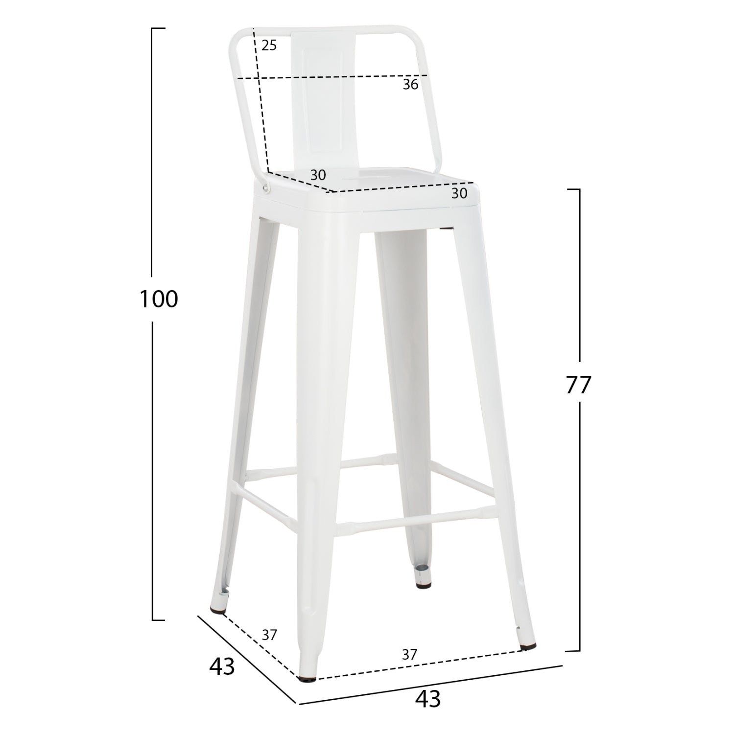 ΣΚΑΜΠΟ BAR ME ΠΛΑΤΗ ΜΕΤΑΛΛΙΚΟ MELITA-PRO HM8643.41 ΛΕΥΚΟ ΜΑΤ 42x42x100Υεκ. - Pakobazaar