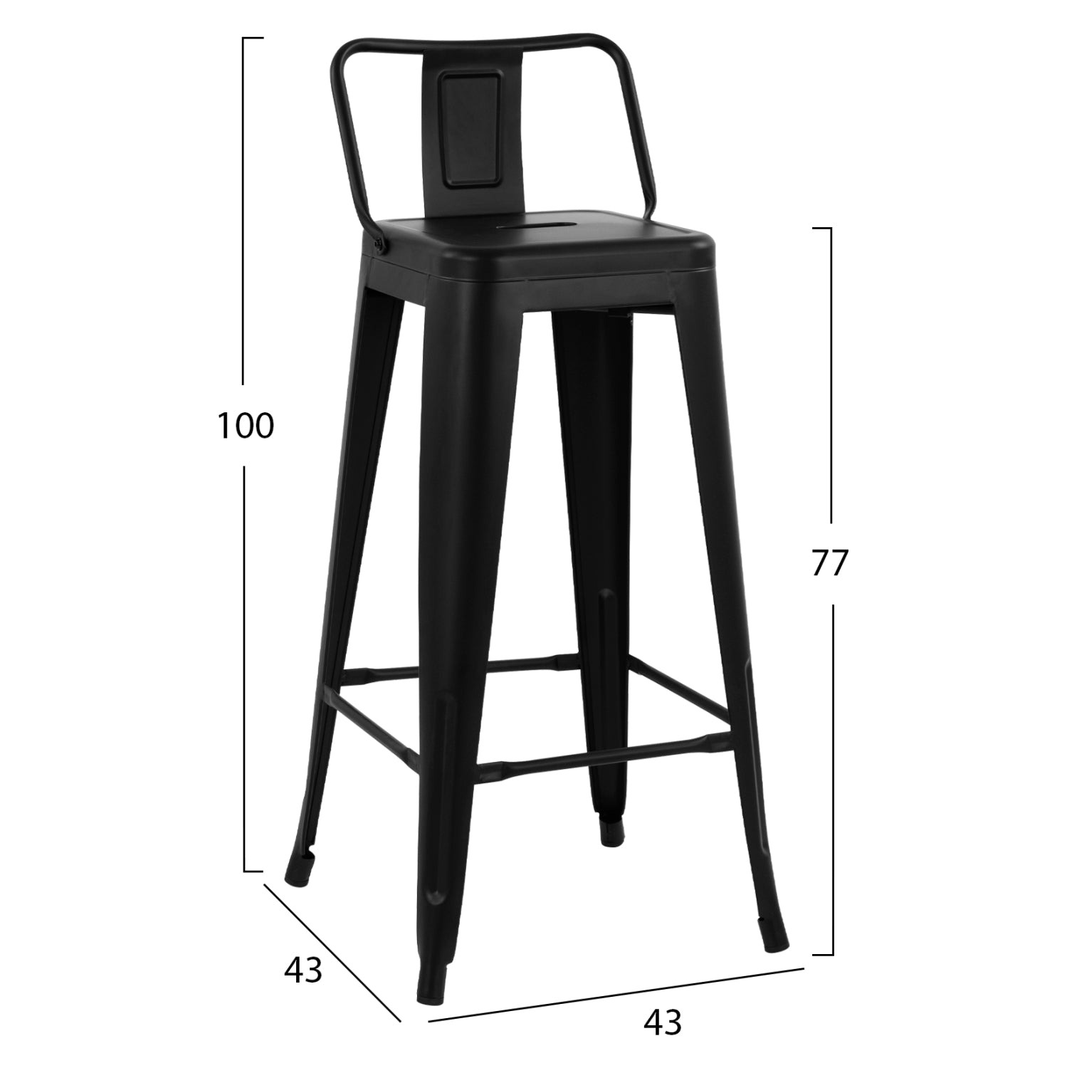 ΣΚΑΜΠΟ BAR ME ΠΛΑΤΗ ΜΕΤΑΛΛΙΚΟ MELITA-PRO HM8643.42 ΜΑΥΡΟ ΜΑΤ 42x42x100Υεκ. - Pakobazaar