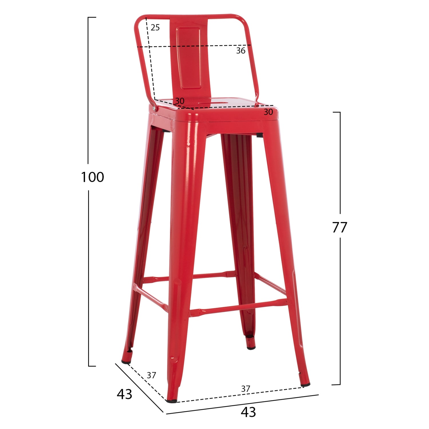 ΣΚΑΜΠΟ BAR ME ΠΛΑΤΗ ΜΕΤΑΛΛΙΚΟ MELITA-PRO HM8643.44 ΚΟΚΚΙΝΟ 42x42x100Υεκ. - Pakobazaar
