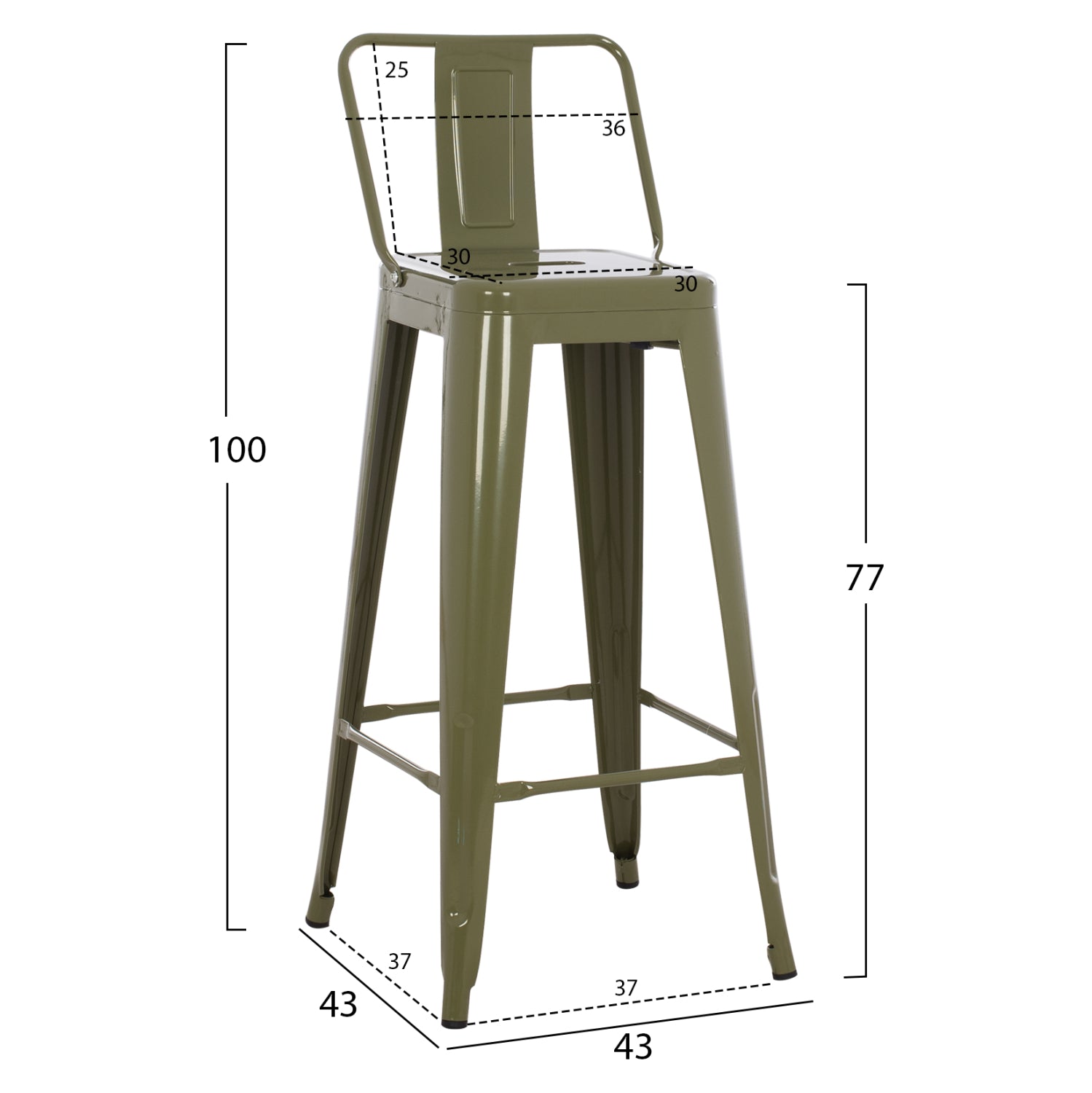 ΣΚΑΜΠΟ BAR ΜΕΤΑΛΛΙΚΟ MELITA ME ΠΛΑΤΗ ΣΕ DARK OLIVE GREEN HM8643.03 43Χ43Χ100εκ. - Pakobazaar
