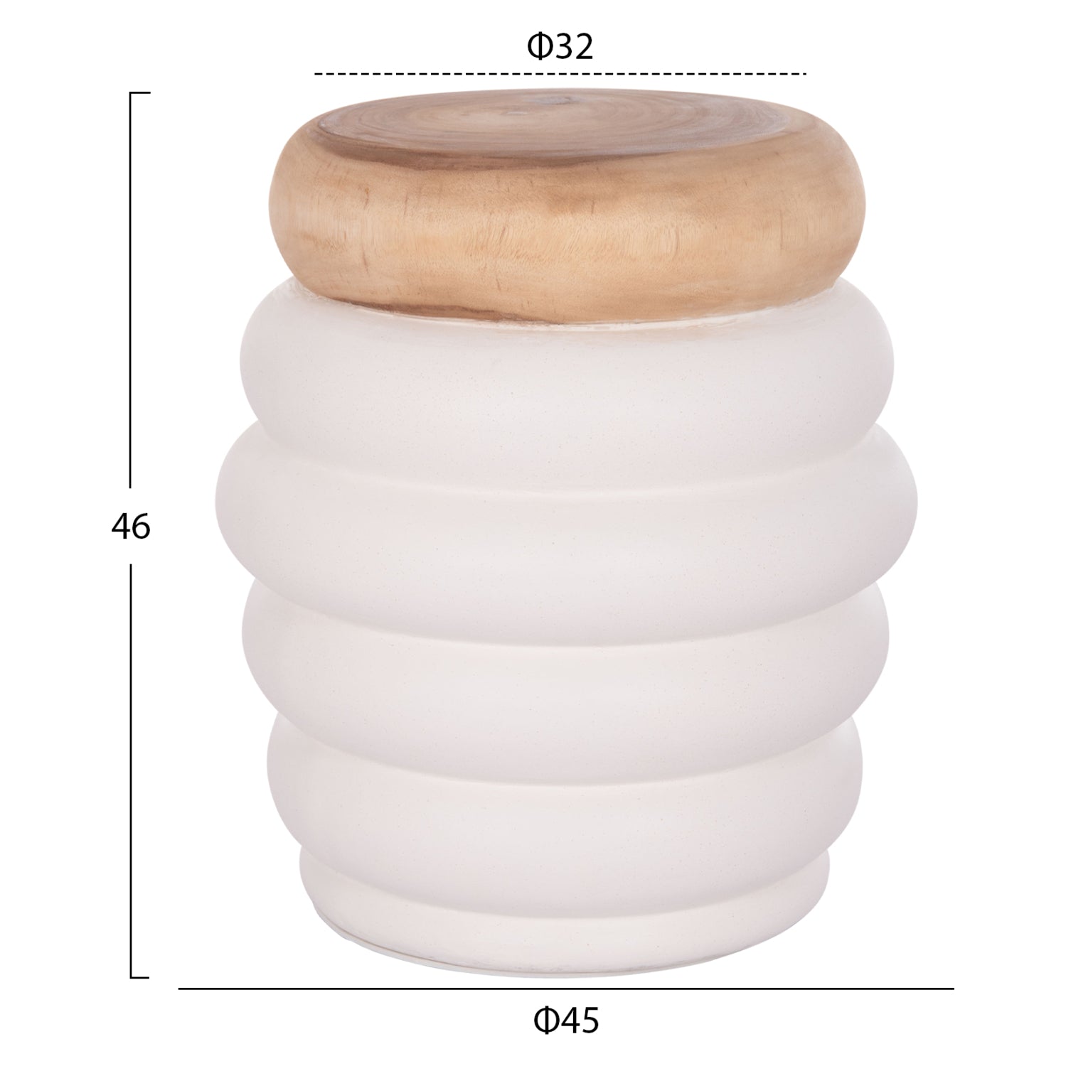 ΣΚΑΜΠΟ PUFFAT HM18172.02 FIBER CEMENT ΛΕΥΚΟ- ΞΥΛΟ TEAK TOP Φ45x46Υεκ. - Pakobazaar