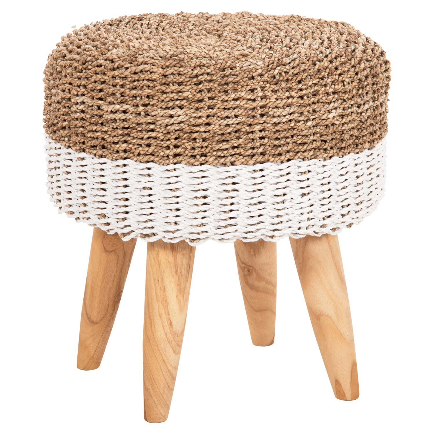 ΣΚΑΜΠΟ BEAM HM7827.01 ΞΥΛΟ ΤΕΑΚ ΚΑΙ SEAGRASS ΣΕ ΦΥΣΙΚΟ & ΛΕΥΚΟ Φ42x46Yεκ. - Pakobazaar