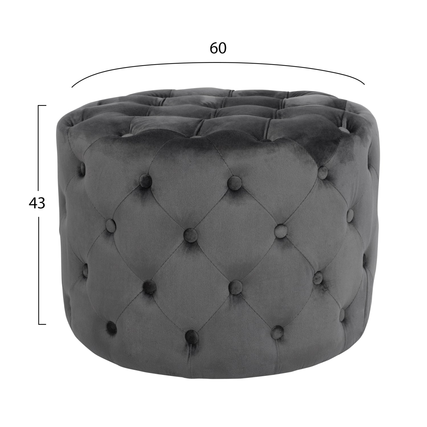 ΣΚΑΜΠΟ KASSIE  ΓΚΡΙ ΒΕΛΟΥΔΟ ΤΥΠΟΥ CHESTERFIELD HM8406.01 Φ60x43Υ εκ. - Pakobazaar