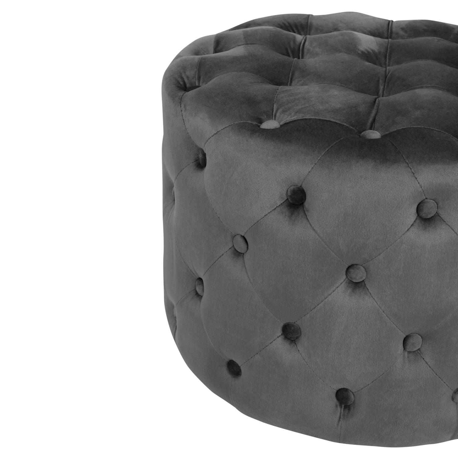 ΣΚΑΜΠΟ KASSIE  ΓΚΡΙ ΒΕΛΟΥΔΟ ΤΥΠΟΥ CHESTERFIELD HM8406.01 Φ60x43Υ εκ. - Pakobazaar