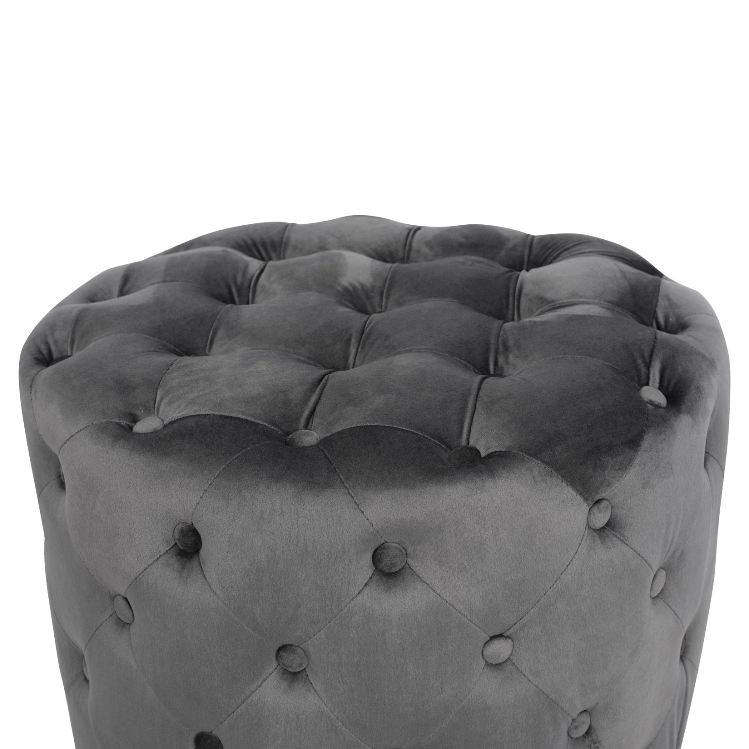 ΣΚΑΜΠΟ KASSIE  ΓΚΡΙ ΒΕΛΟΥΔΟ ΤΥΠΟΥ CHESTERFIELD HM8406.01 Φ60x43Υ εκ. - Pakobazaar