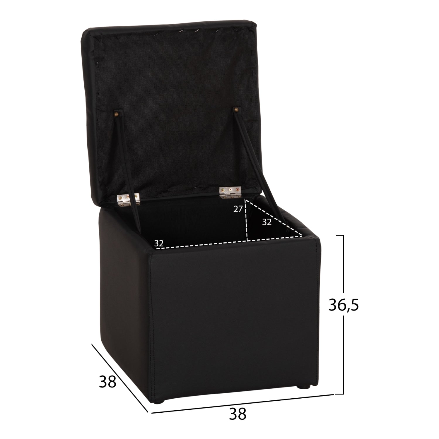 ΣΚΑΜΠΩ ΜΕ ΑΠΟΘΗΚΕΥΤΙΚΟ ΧΩΡΟ PU ΜΑΥΡΟ CUBE HM224.01 38x38x36.5Υεκ. - Pakobazaar