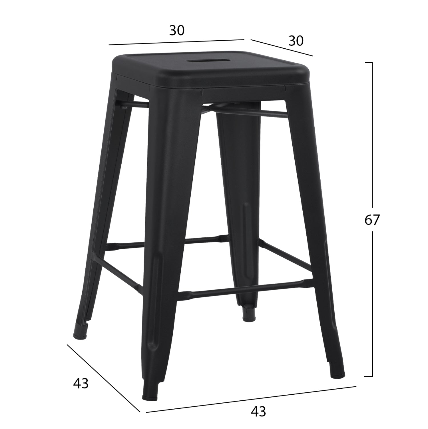 ΣΚΑΜΠΟ ΜΕΣΑΙΟΥ ΥΨΟΥΣ ΜΕΤΑΛΛΙΚΟ MELITA-PRO HM8573.42 ΜΑΥΡΟ ΜΑΤ 43x43x67Υεκ. - Pakobazaar
