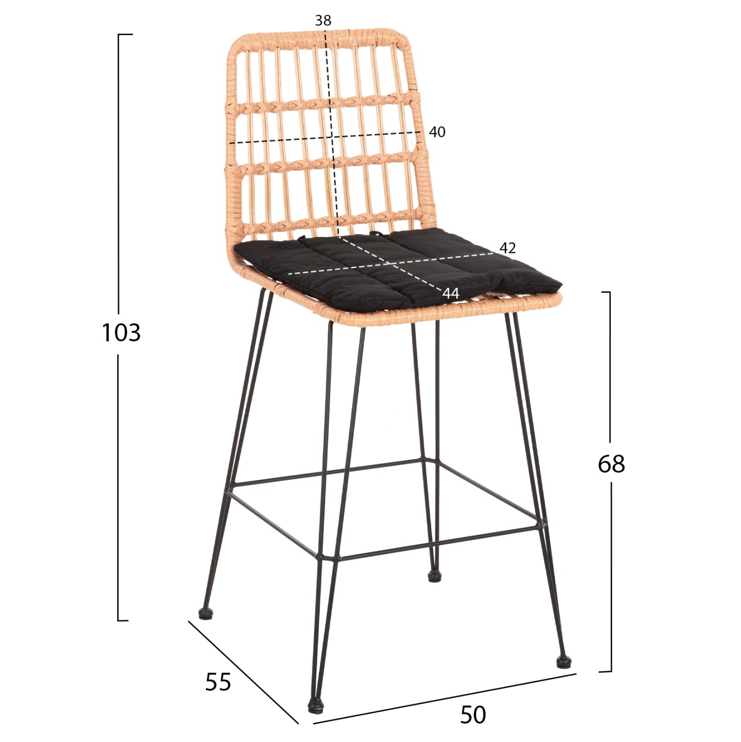 ΣΚΑΜΠΟ ΜΕΣ.ΥΨΟΥΣ ALLEGRA HM5643.11 ΜΕΤΑΛΛΟ&ΜΑΞΙΛΑΡΙ ΜΑΥΡΟ-WICKER ΜΠΕΖ 50x55x103Υεκ. - Pakobazaar