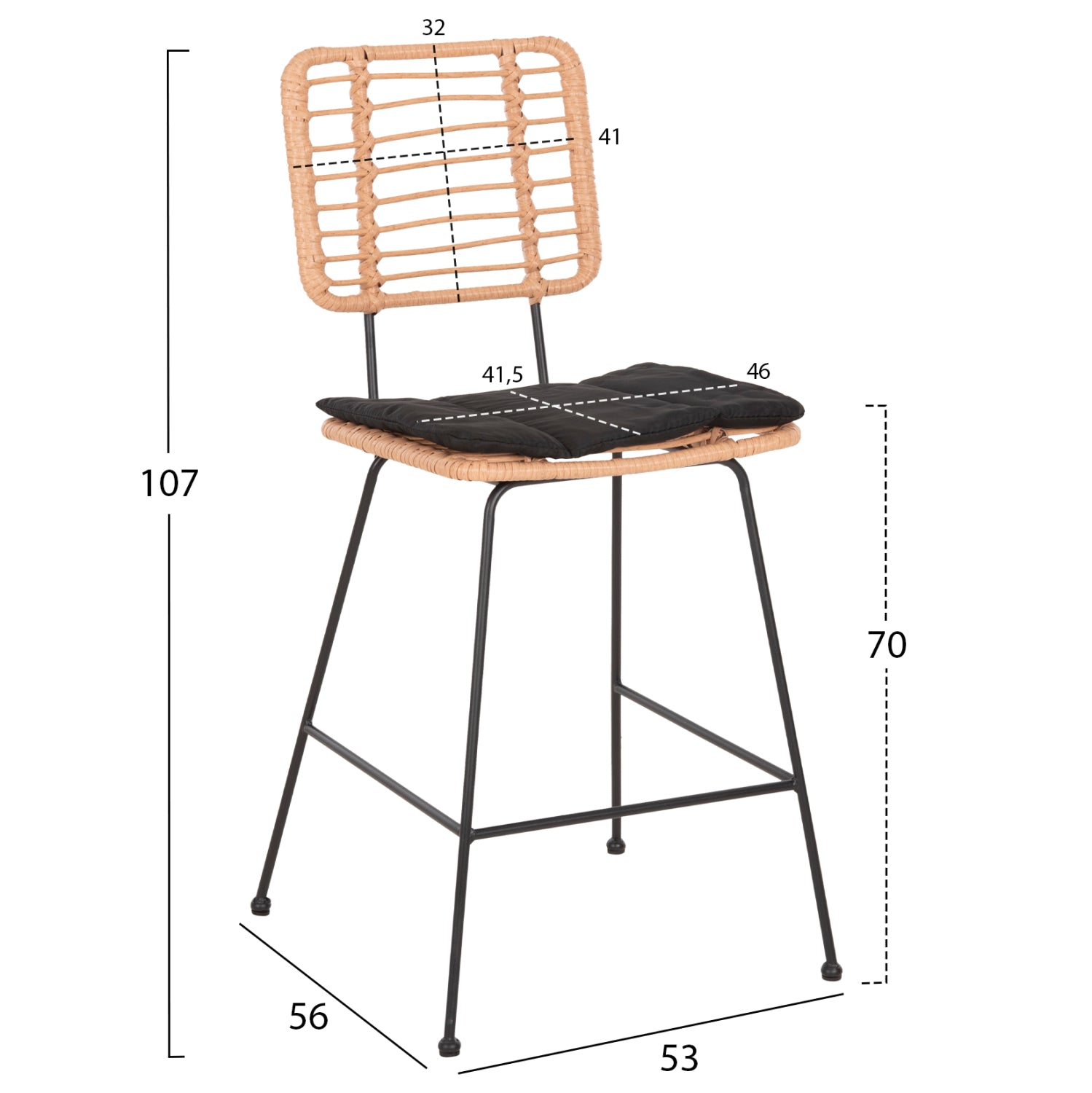 ΣΚΑΜΠΟ ΜΕΣ.ΥΨΟΥΣ ALLEGRA HM5644.11 ΜΕΤΑΛΛΟ&ΜΑΞΙΛΑΡΙ ΜΑΥΡΟ-WICKER ΜΠΕΖ 53x56x107Υεκ. - Pakobazaar