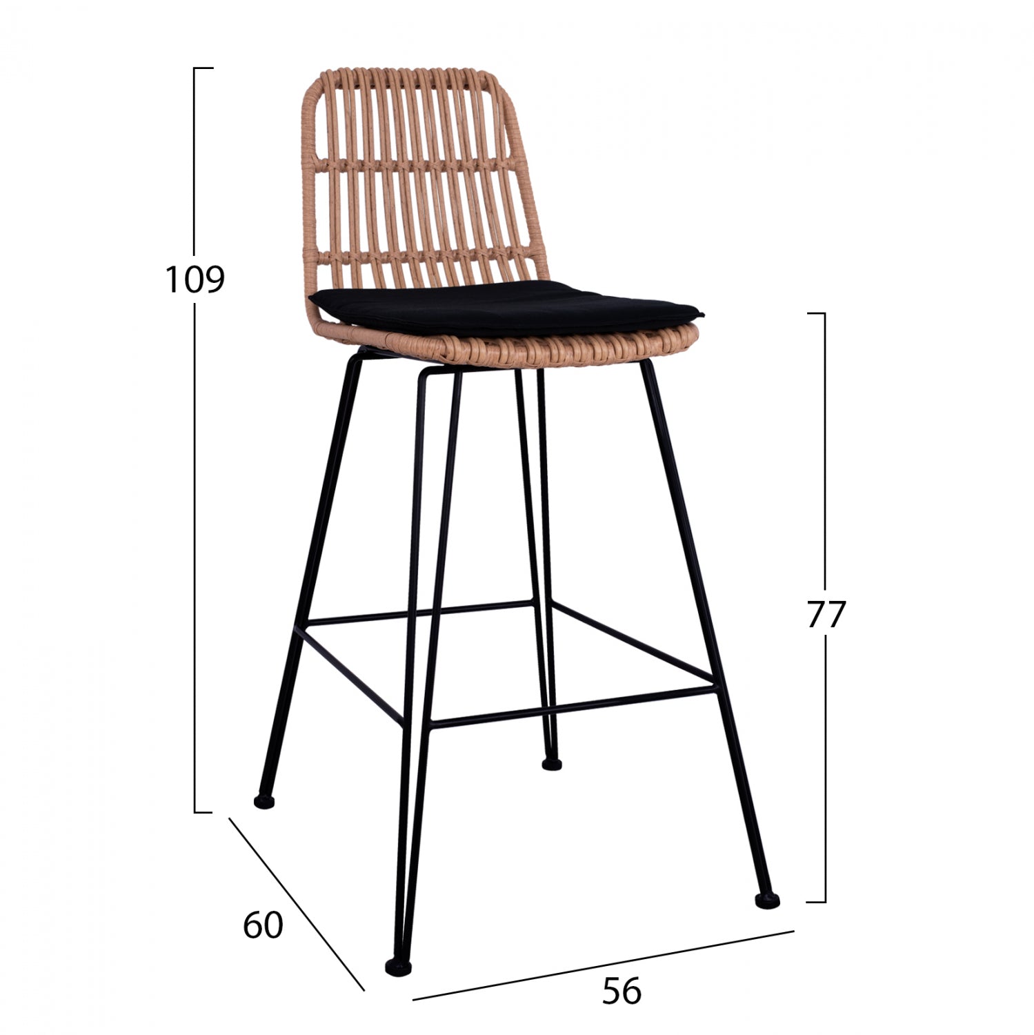 ΣΚΑΜΠΟ ΜΕΤΑΛΛΙΚΟ ΜΕ ΜΑΞΙΛΑΡΙ ALLEGRA HM5452 ΜΕ WICKER ΣΕ ΜΠΕΖ ΑΠΟΧΡΩΣΗ 56x60x109 εκ. - Pakobazaar