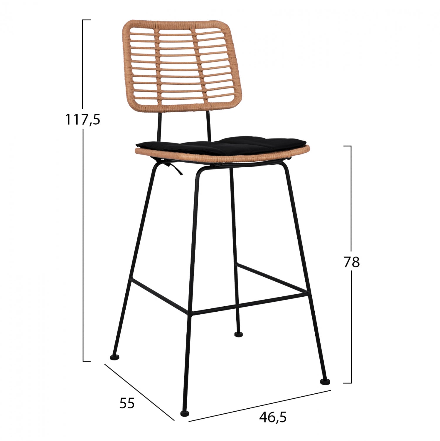 ΣΚΑΜΠΟ ΜΕΤΑΛΛΙΚΟ ΜΕ ΜΑΞΙΛΑΡΙ ALLEGRA HM5455 ΜΕ WICKER ΜΠΕΖ 46,5x55x117,5Υ εκ. - Pakobazaar