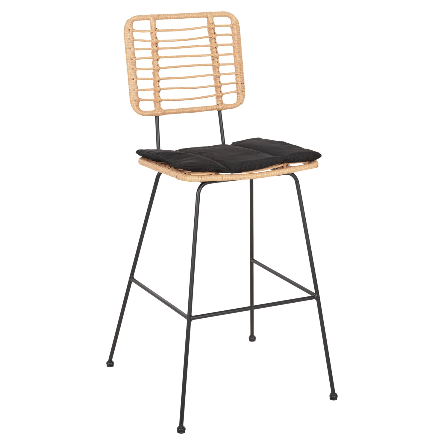 ΣΚΑΜΠΟ ΜΠΑΡ ALLEGRA HM5455.11 ΜΕΤΑΛΛΟ&ΜΑΞΙΛΑΡΙ ΜΑΥΡΟ-WICKER ΜΠΕΖ 56x59x116,5Υεκ. - Pakobazaar