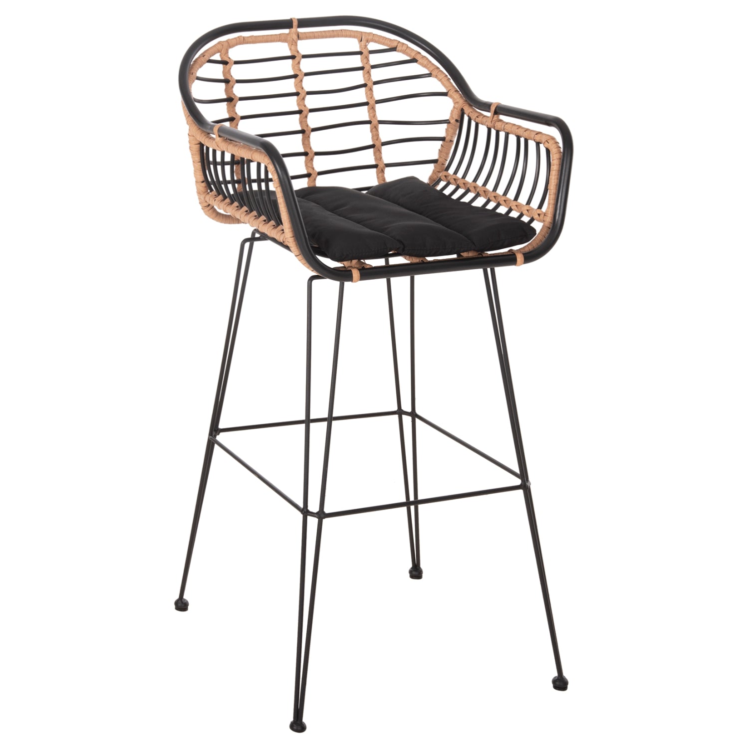 ΣΚΑΜΠΟ ΜΠΑΡ ALLEGRA HM5690.11 ΜΕΤΑΛΛΟ&ΜΑΞΙΛΑΡΙ ΜΑΥΡΟ-WICKER ΜΠΕΖ 55x54x108Υεκ. - Pakobazaar