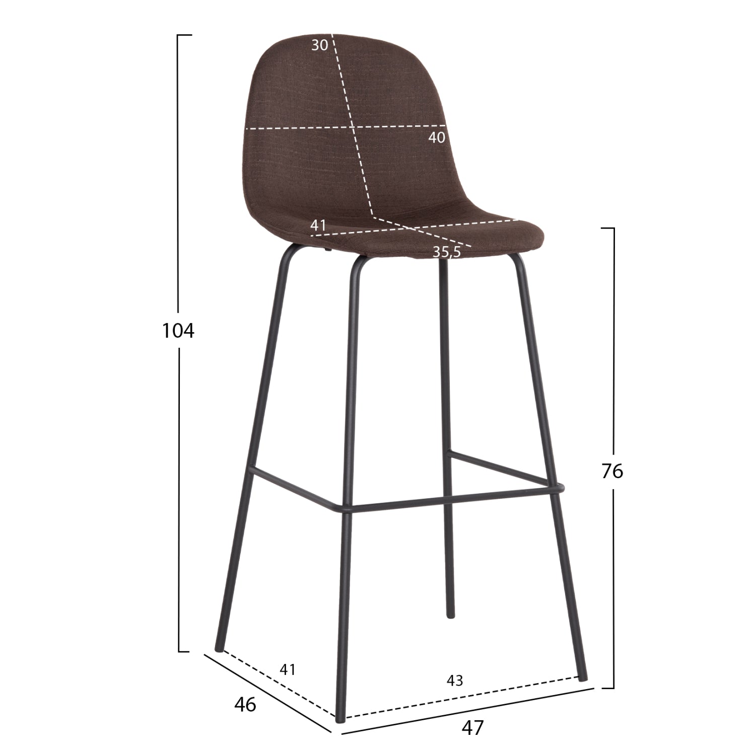 ΣΚΑΜΠΟ ΜΠΑΡ VINCENT HM8579.23 ΚΑΦΕ ΥΦΑΣΜΑ-ΜΑΥΡΟΣ ΜΕΤΑΛΛΙΚΟΣ ΣΚΕΛΕΤΟΣ 47x46x104Υεκ. - Pakobazaar