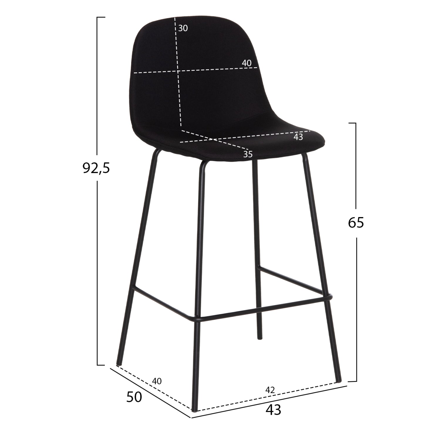 ΣΚΑΜΠΟ ΜΠΑΡ VINCENT HM9298.24 ΜΕΣΑΙΟΥ ΥΨΟΥΣ-ΜΑΥΡΟ ΥΦΑΣΜΑ-ΜΕΤΑΛΛΙΚΑ ΠΟΔΙΑ 43x50x92,5Υεκ - Pakobazaar