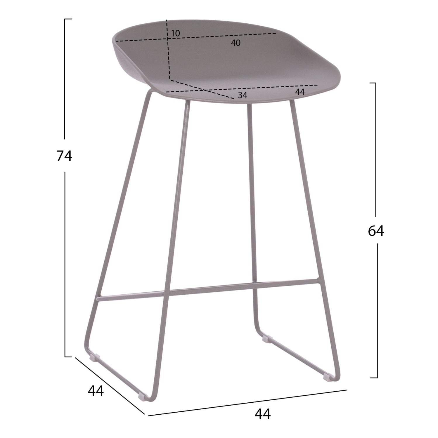 ΣΚΑΜΠΟ ΜΠΑΡ NAILA HM9299.10 ΓΚΡΙ ΜΕΣΑΙΟΥ ΥΨΟΥΣ 44x44x74Yεκ. - Pakobazaar