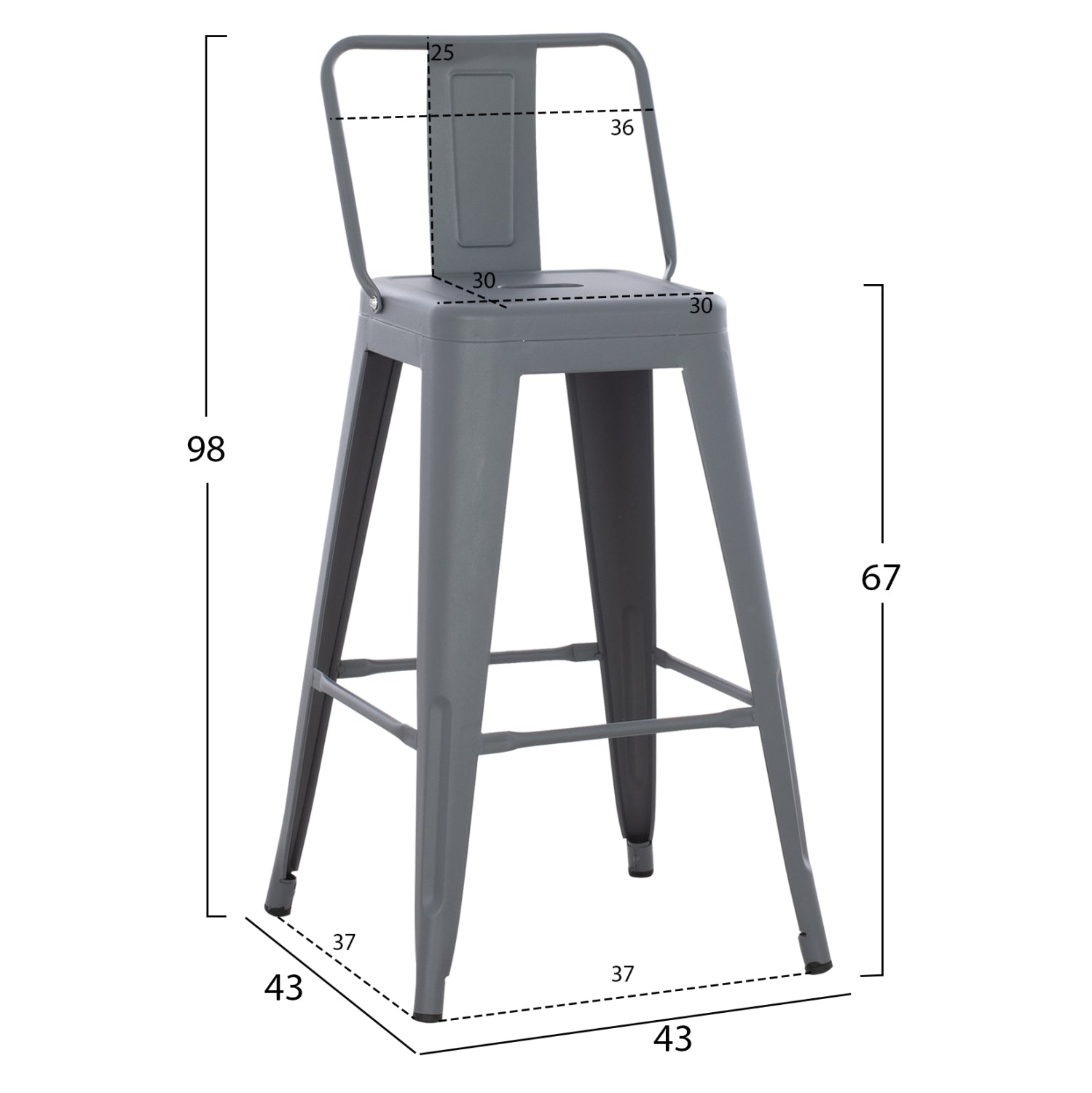 ΣΚΑΜΠΟ ΜΠΑΡ ΜΕΣΑΙΟΥ ΥΨΟΥΣ ΜΕΤΑΛΛΙΚΟ MELITA-PRO HM8574.50 ΓΚΡΙ 43x43x88Υεκ. - Pakobazaar