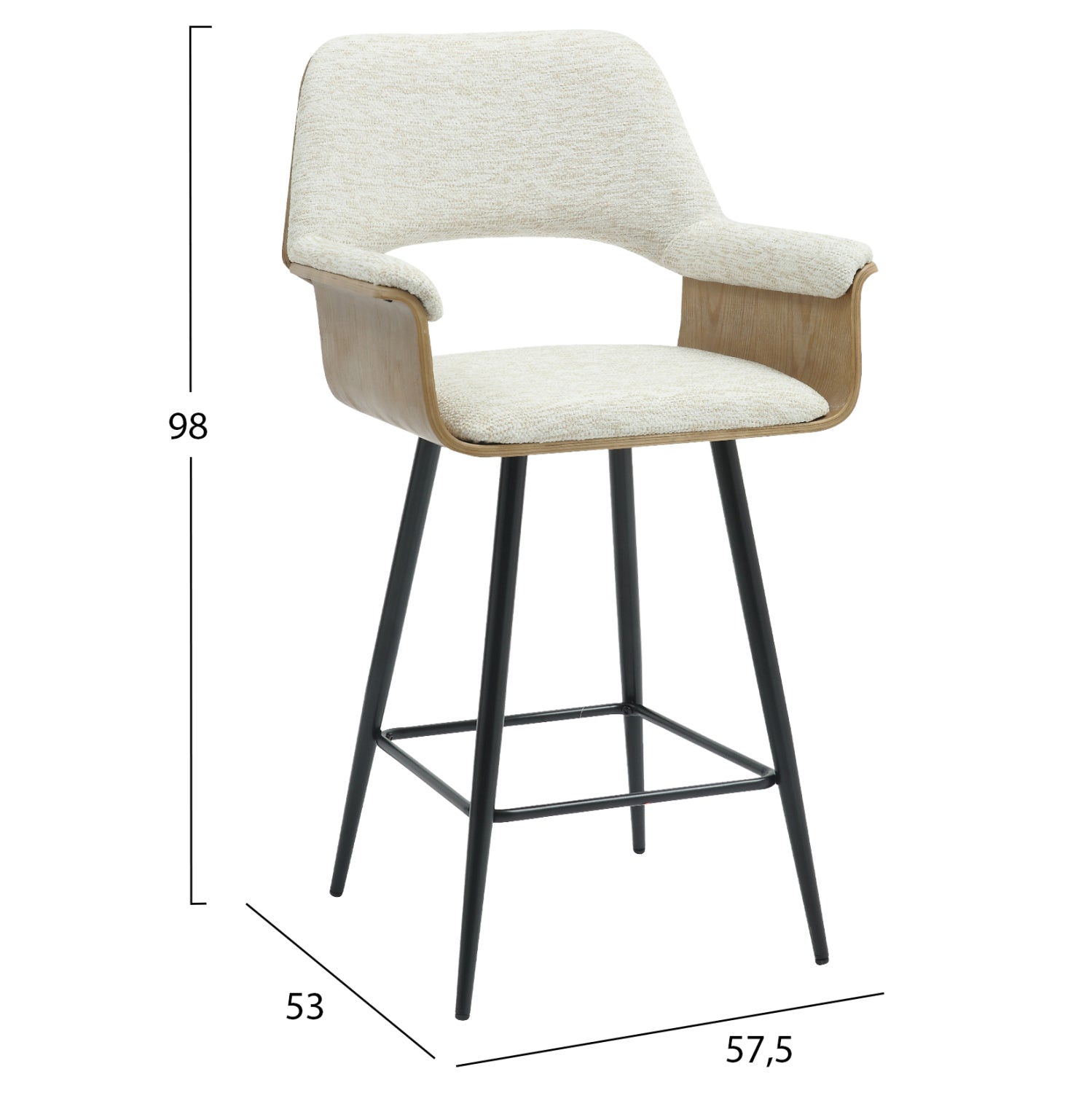 ΣΚΑΜΠΟ ΜΠΑΡ ΜΕΣ.ΥΨΟΥΣ CLIPP HM9987.02 ΜΑΥΡΑ ΜΕΤΑΛ.ΠΟΔΙΑ-ΕΚΡΟΥ ΥΦΑΣΜΑ 57,5x53x98Υεκ - Pakobazaar
