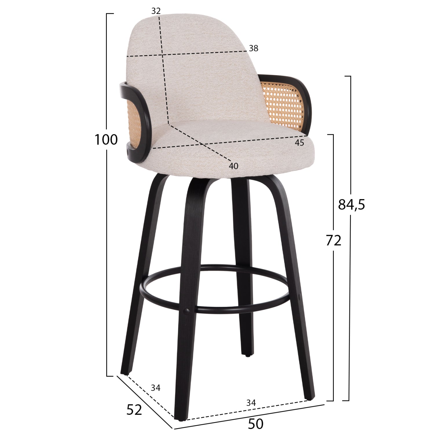 ΣΚΑΜΠΟ ΜΠΑΡ ΠΕΡΙΣΤΡΕΦΟΜΕΝΟ BECKER HM18251.02 PLYWOOD ΜΑΥΡΟ--ΕΚΡΟΥ ΥΦΑΣΜΑ 50x52x100Υ - Pakobazaar