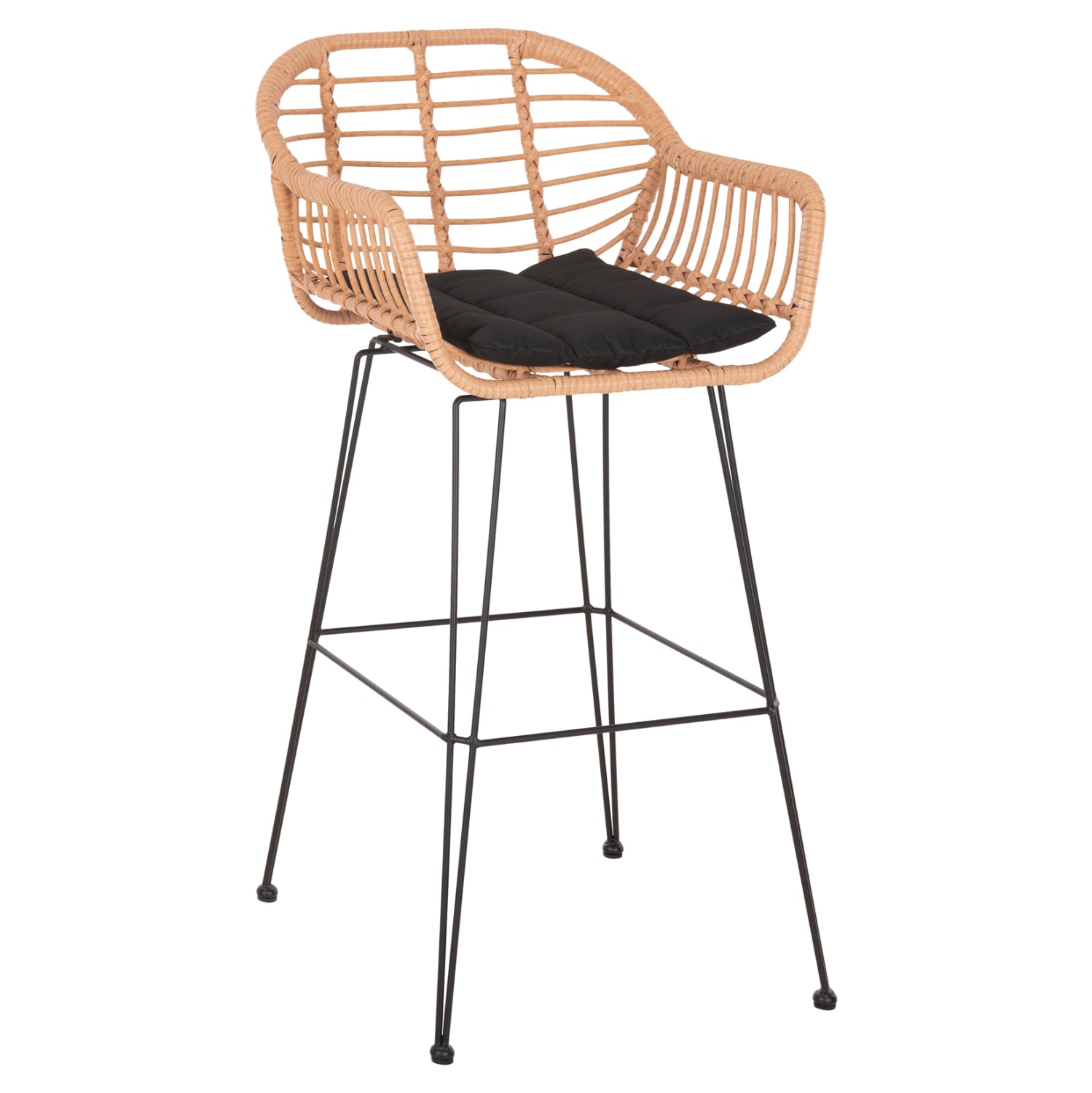 ΣΚΑΜΠΟ ΜΠΑΡ ΨΗΛΟ ALLEGRA HM5640.11 ΜΠΕΖ P.E. RATTAN-ΜΑΥΡΟ ΜΕΤΑΛΛΟ 54x55x108Υεκ. - Pakobazaar