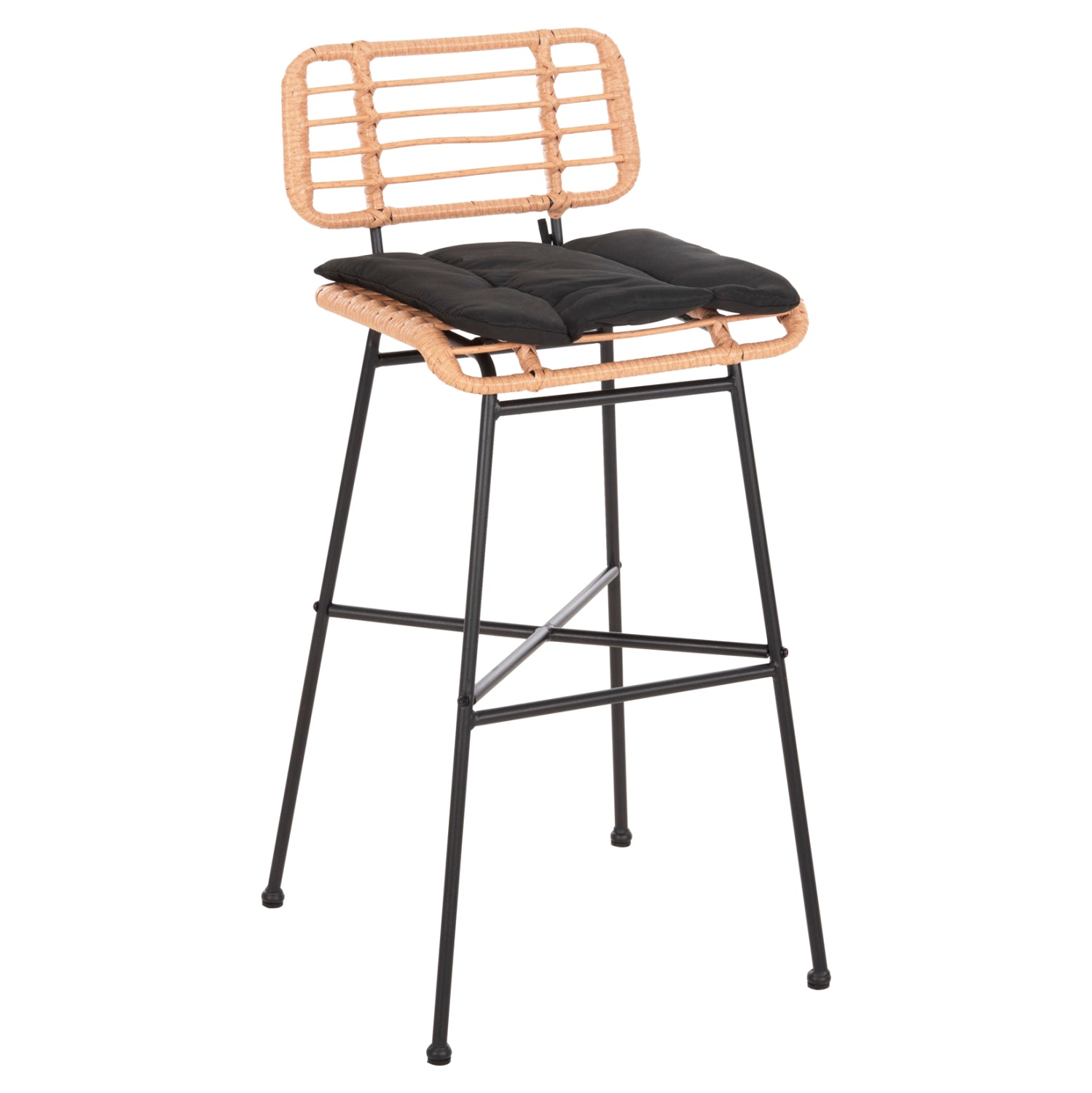 ΣΚΑΜΠΟ ΜΠΑΡ ΨΗΛΟ ALLEGRA HM5708.11 ΜΕΤΑΛΛΟ&ΜΑΞΙΛΑΡΙ ΜΑΥΡΟ-WICKER ΜΠΕΖ 48x49x99,5Υεκ. - Pakobazaar