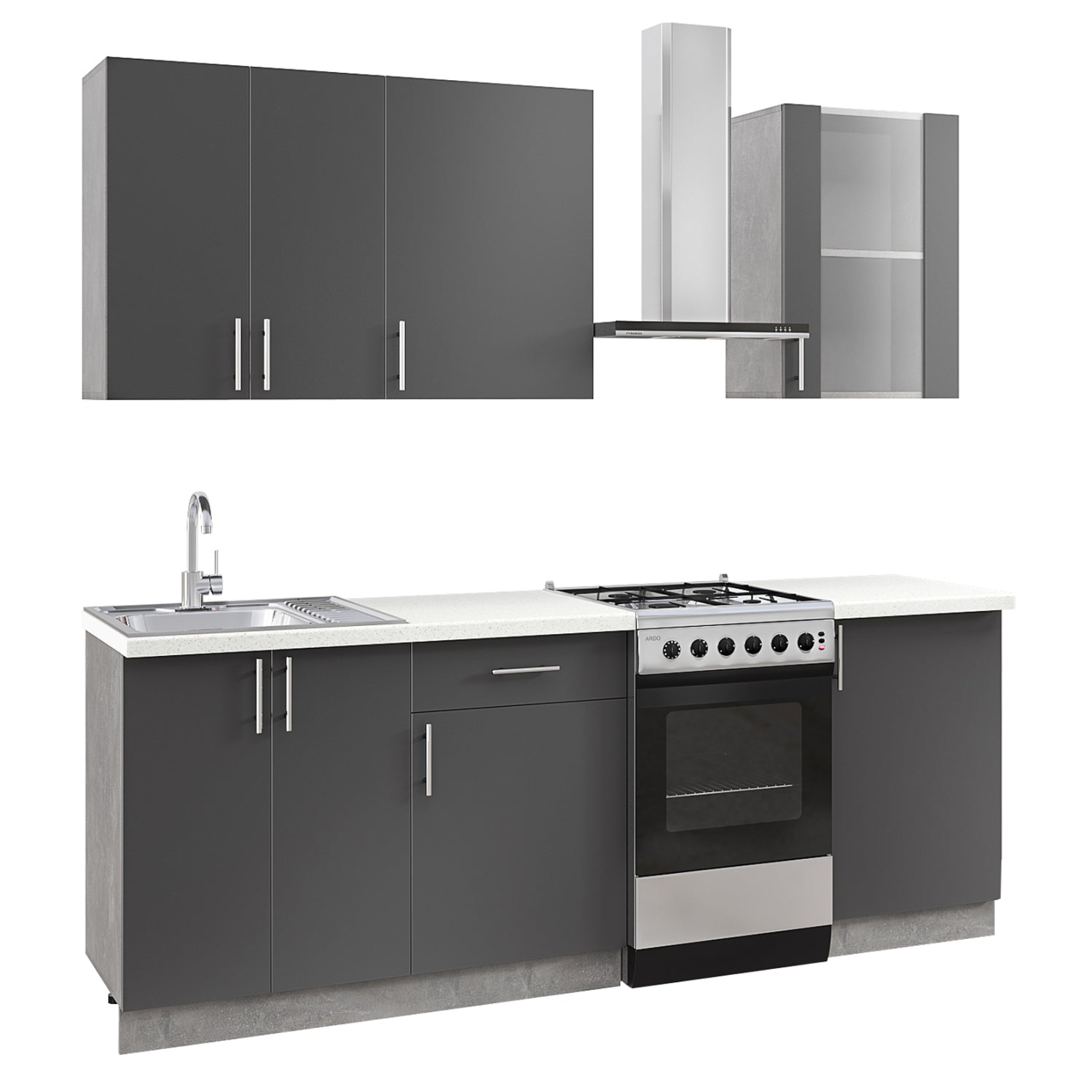 ΣΥΝΘΕΣΗ ΚΟΥΖΙΝΑΣ ΜΕΛΑΜΙΝΗ ΓΚΡΙ ΑΝΘΡΑΚΙ ΛΕΥΚΟ HPL 160x47x84,8Υεκ.HM2468.01 - Pakobazaar