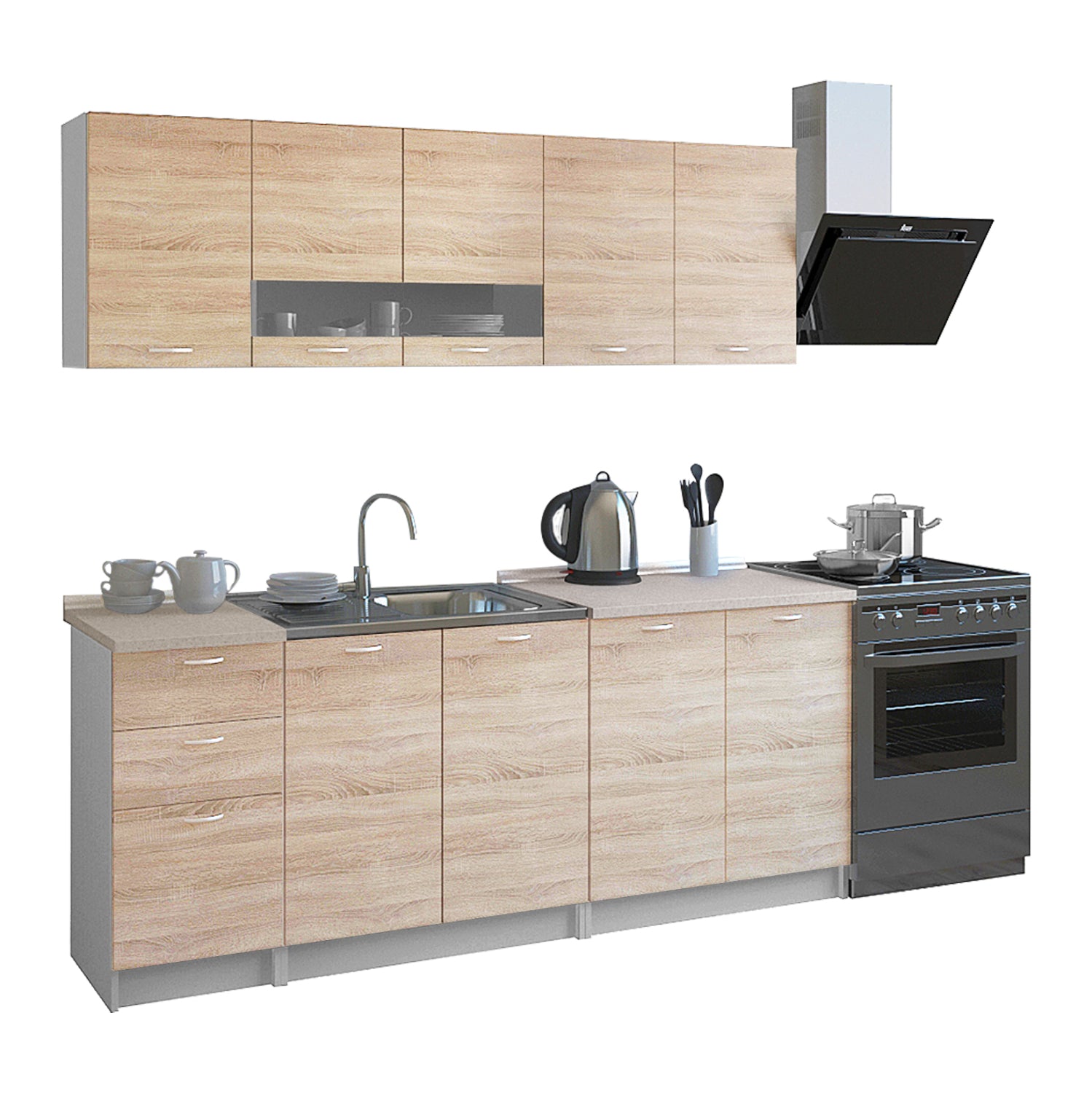 ΣΥΝΘΕΣΗ ΚΟΥΖΙΝΑΣ BENTLEE ΜΕΛΑΜΙΝΗ ΜΕ ΠΑΓΚΟ SONAMA-ΛΕΥΚΟ HM2443 200x46-29,2 εκ. - Pakobazaar