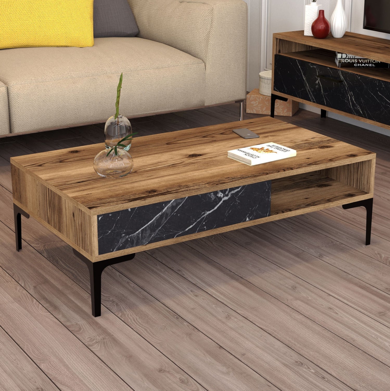 ΣΥΝΘΕΣΗ ΣΑΛΟΝΙΟΥ ΜΕΛΑΜΙΝΗΣ 2ΤΜΧ ΚΑΡΥΔΙ-BLACK MARBLE HM11855.01 - Pakobazaar