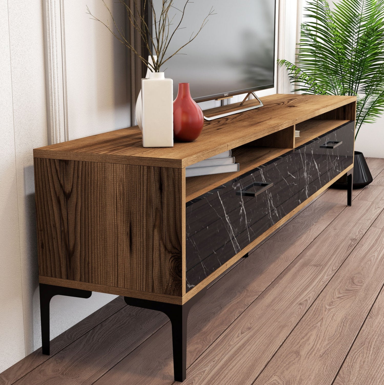ΣΥΝΘΕΣΗ ΣΑΛΟΝΙΟΥ ΜΕΛΑΜΙΝΗΣ 2ΤΜΧ ΚΑΡΥΔΙ-BLACK MARBLE HM11855.01 - Pakobazaar
