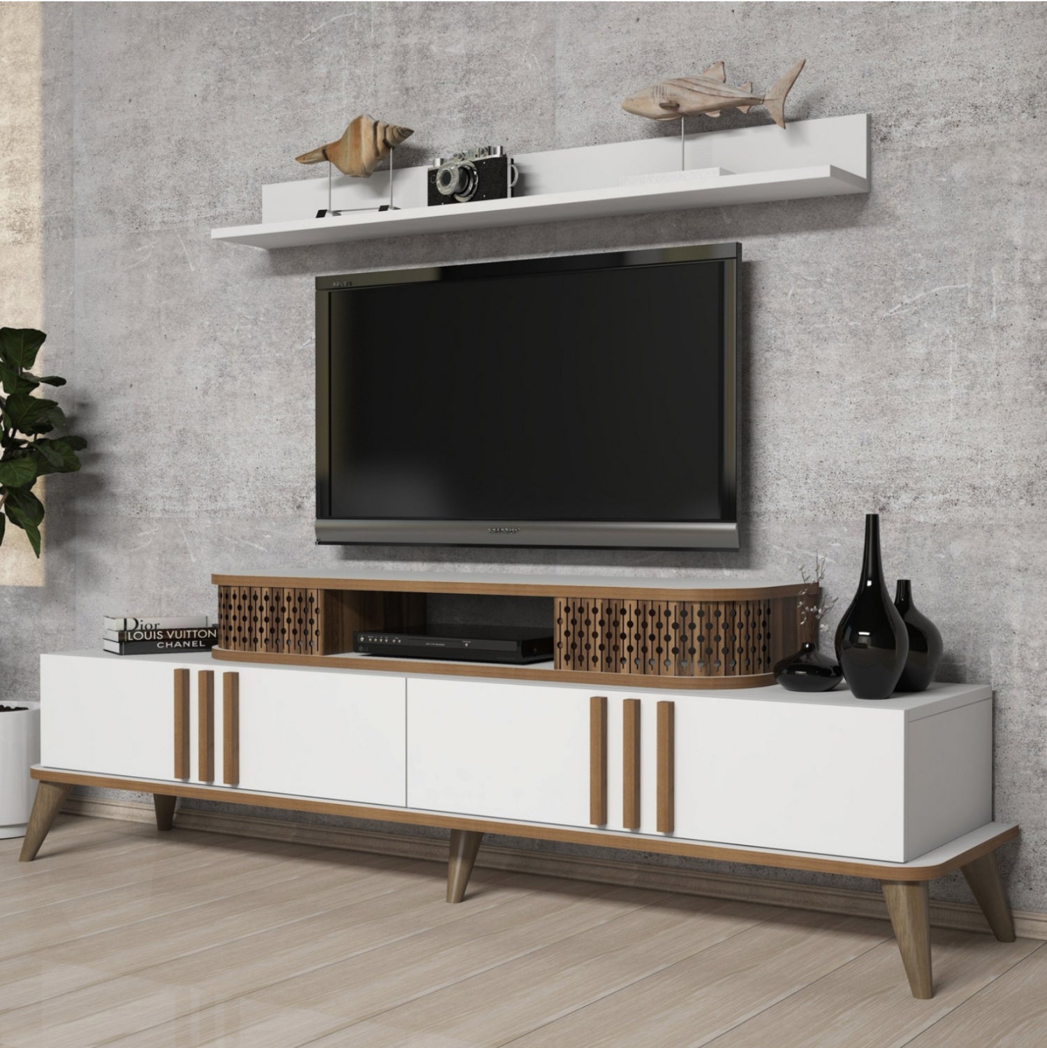 ΣΥΝΘΕΣΗ ΤΗΛΕΟΡΑΣΗΣ HM9515.03 ΜΕΛΑΜΙΝΗΣ ΣΕ ΛΕΥΚΟ & ΚΑΡΥΔΙ ΧΡΩΜΑ 168x39x51.6Y εκ. - Pakobazaar