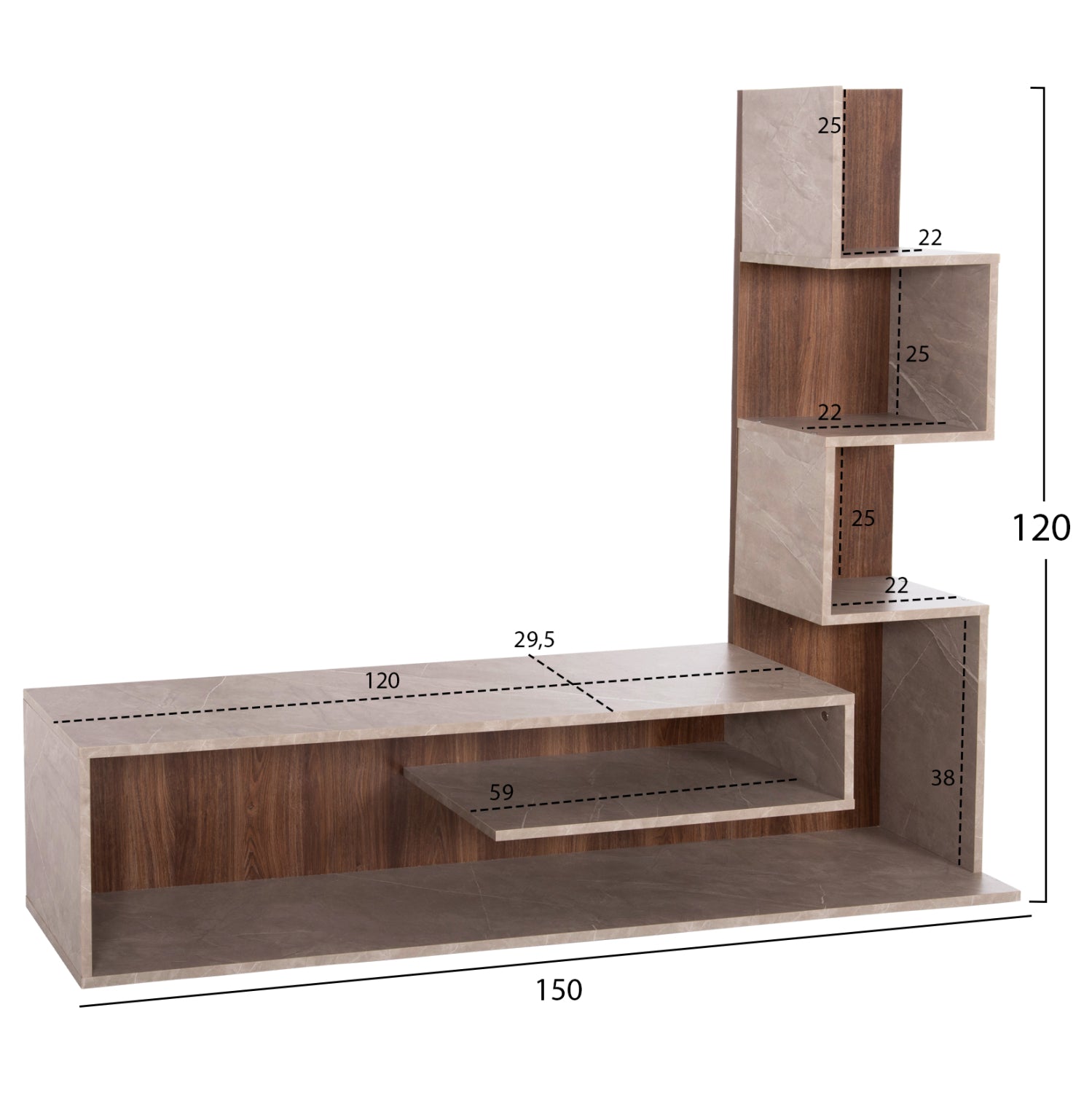 ΣΥΝΘΕΤΟ ΤΗΛΕΟΡΑΣΗΣ EDELIE HM8908.14 ΜΕΛΑΜΙΝΗ ΓΚΡΙ STONE TEXTURE-ΦΥΣΙΚΟ 150x29,5x120Υεκ. - Pakobazaar