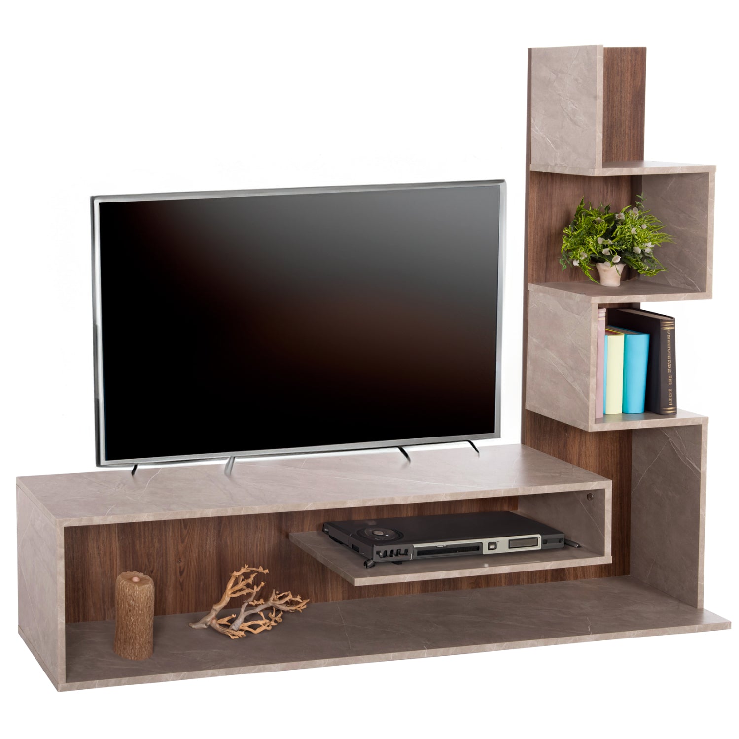 ΣΥΝΘΕΤΟ ΤΗΛΕΟΡΑΣΗΣ EDELIE HM8908.14 ΜΕΛΑΜΙΝΗ ΓΚΡΙ STONE TEXTURE-ΦΥΣΙΚΟ 150x29,5x120Υεκ. - Pakobazaar