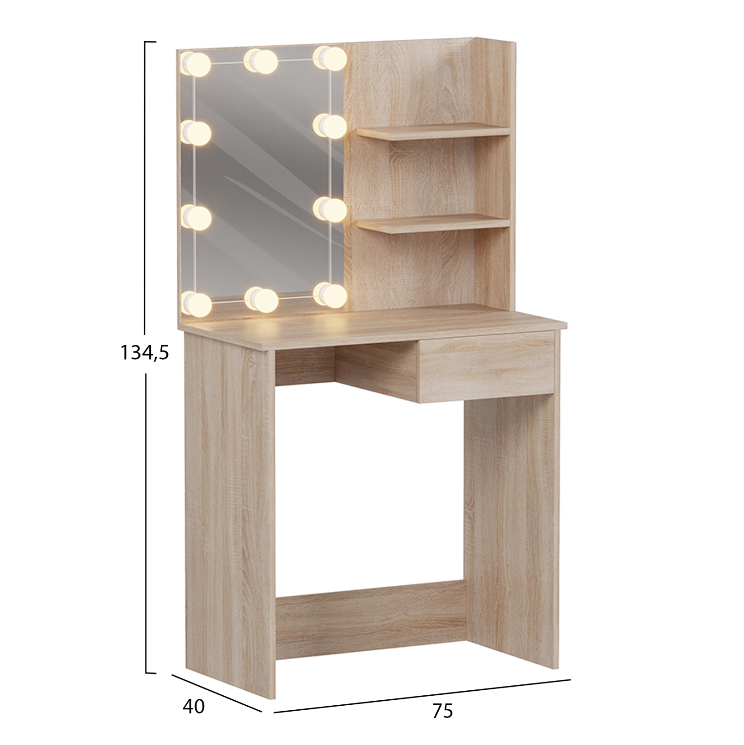 ΤΟΥΑΛΕΤΑ ΜΕ ΦΩΤΙΣΜΟ LED & ΡΑΦΙΑ LAURYN HM2501.01 ΜΕΛΑΜΙΝΗ ΣΕ SONAMA 75x40x134.5Υεκ - Pakobazaar